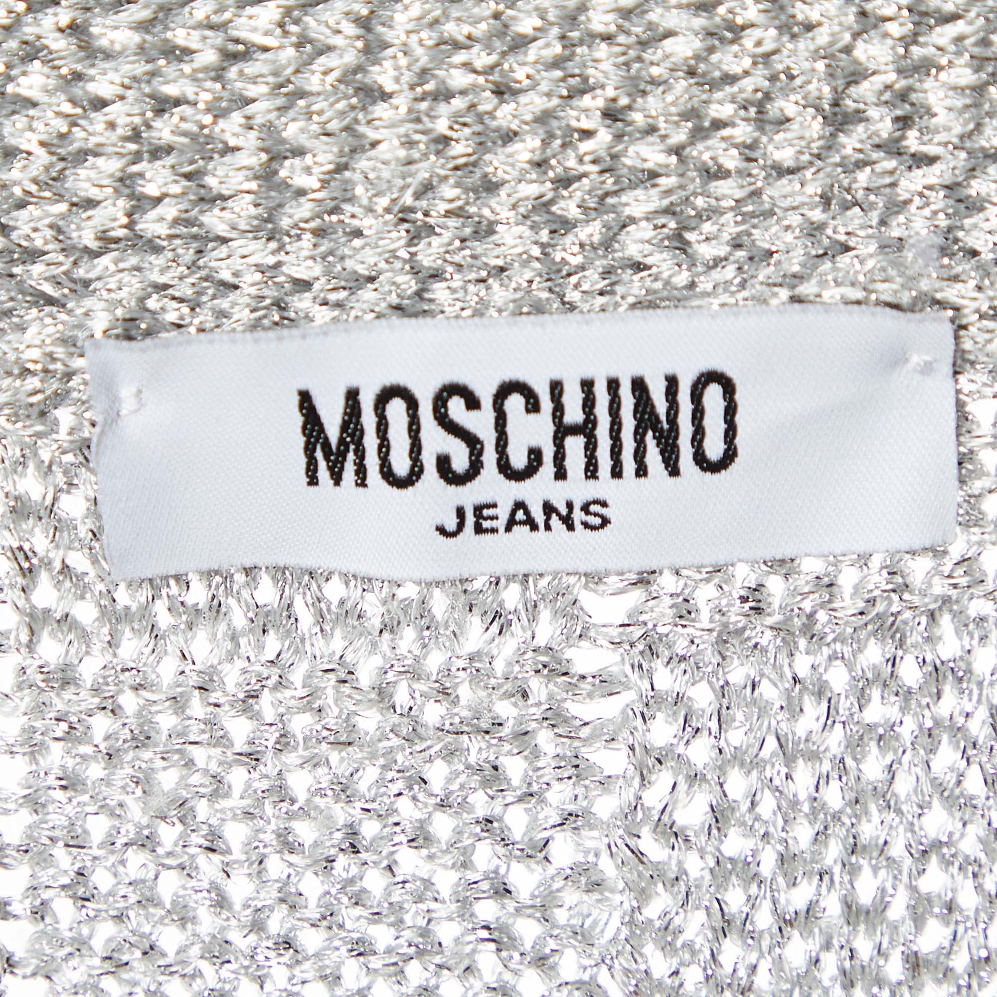 Moschino Jeans Silver Lurex Knit Open Front Cardigan L