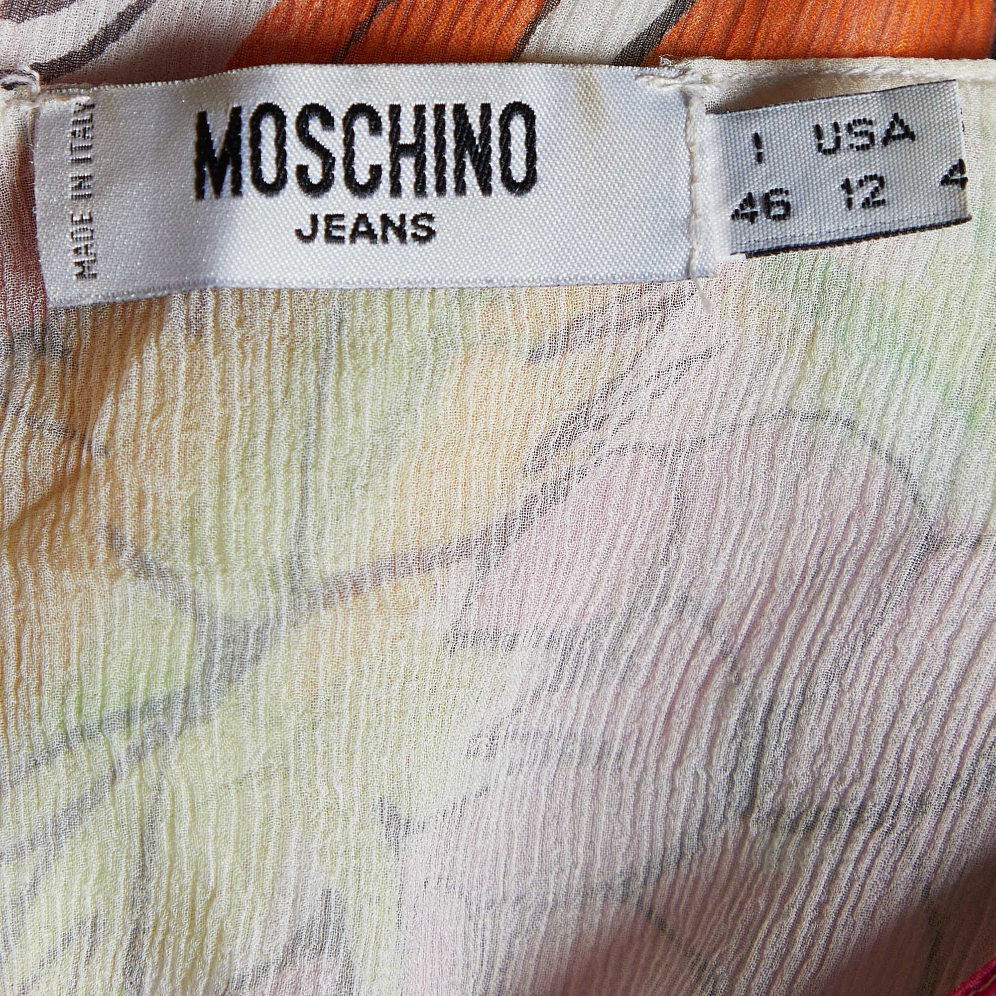 Moschino Jeans Multicolor Printed Silk Chiffon Mini Dress L
