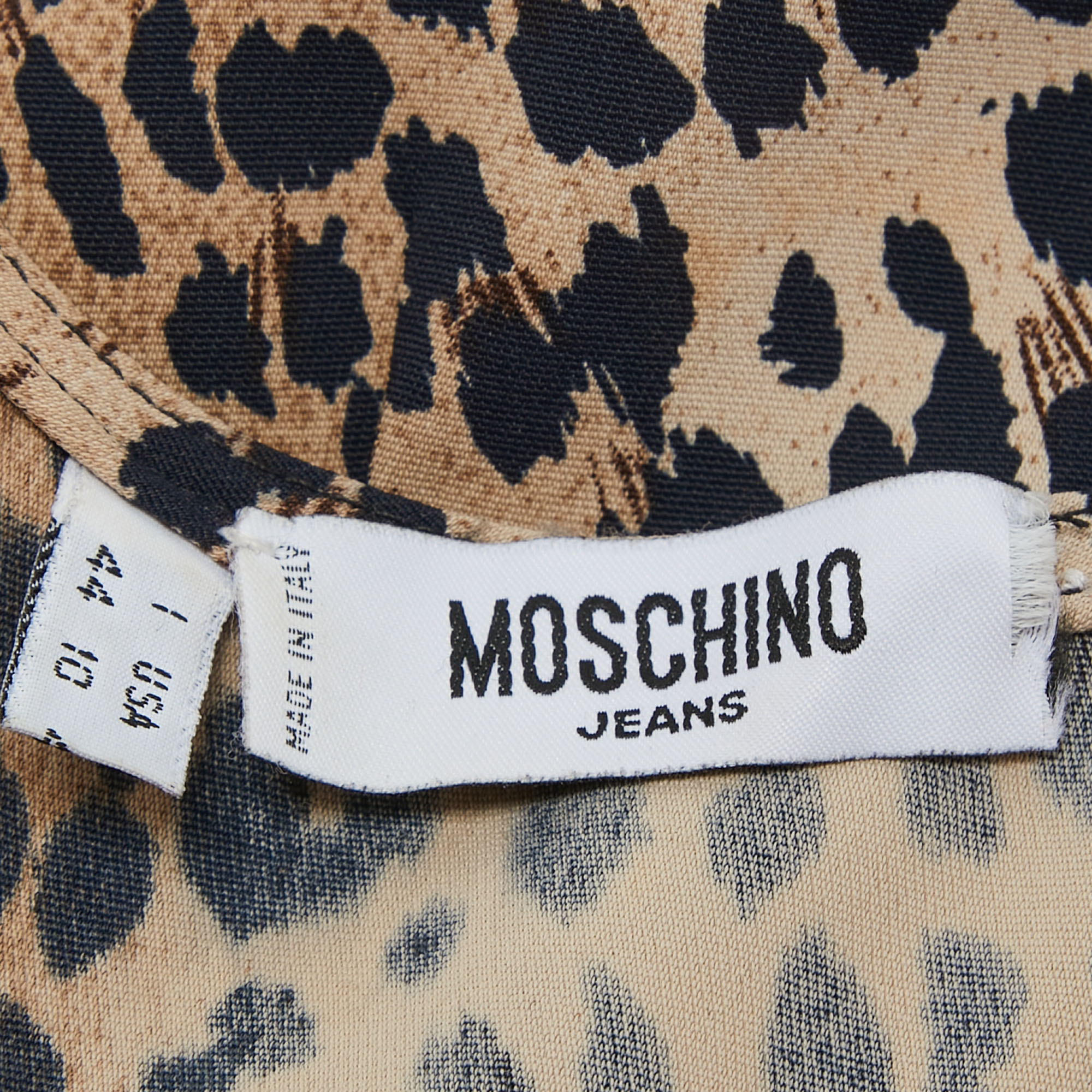 Moschino Jeans Vintage Brown Leopard Print Jersey Midi Dress M