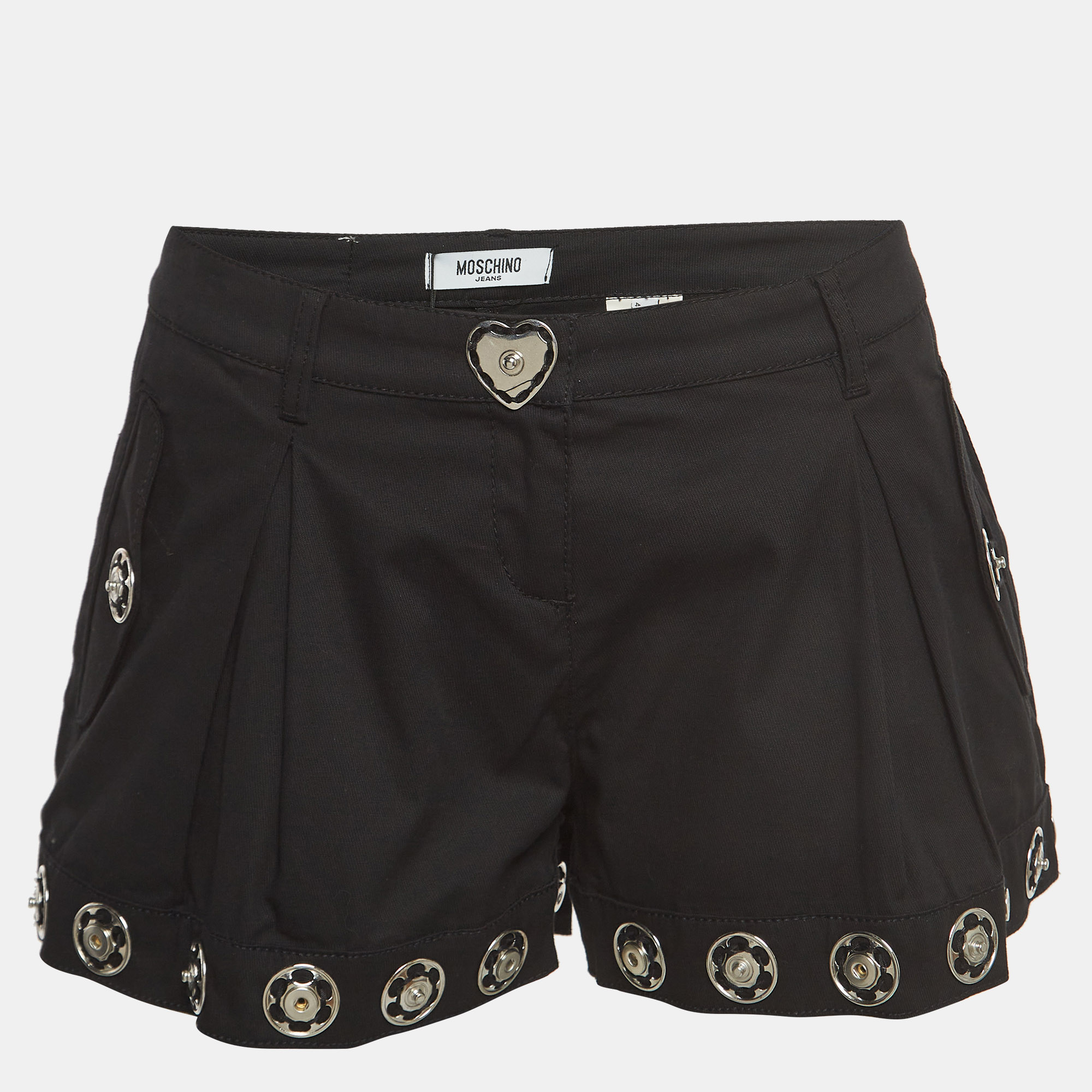 Moschino jeans black cotton press button embellished shorts m
