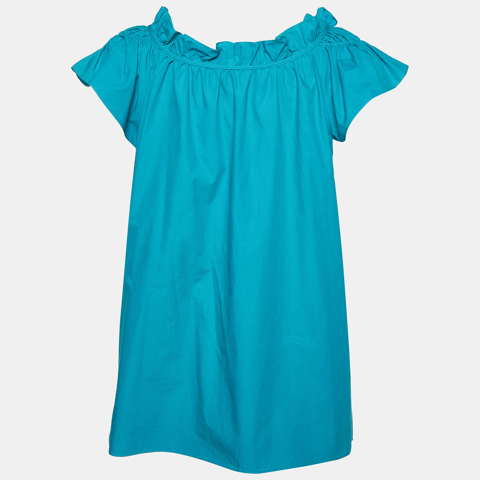 Moschino Green Cotton Ruffle Detail Top M