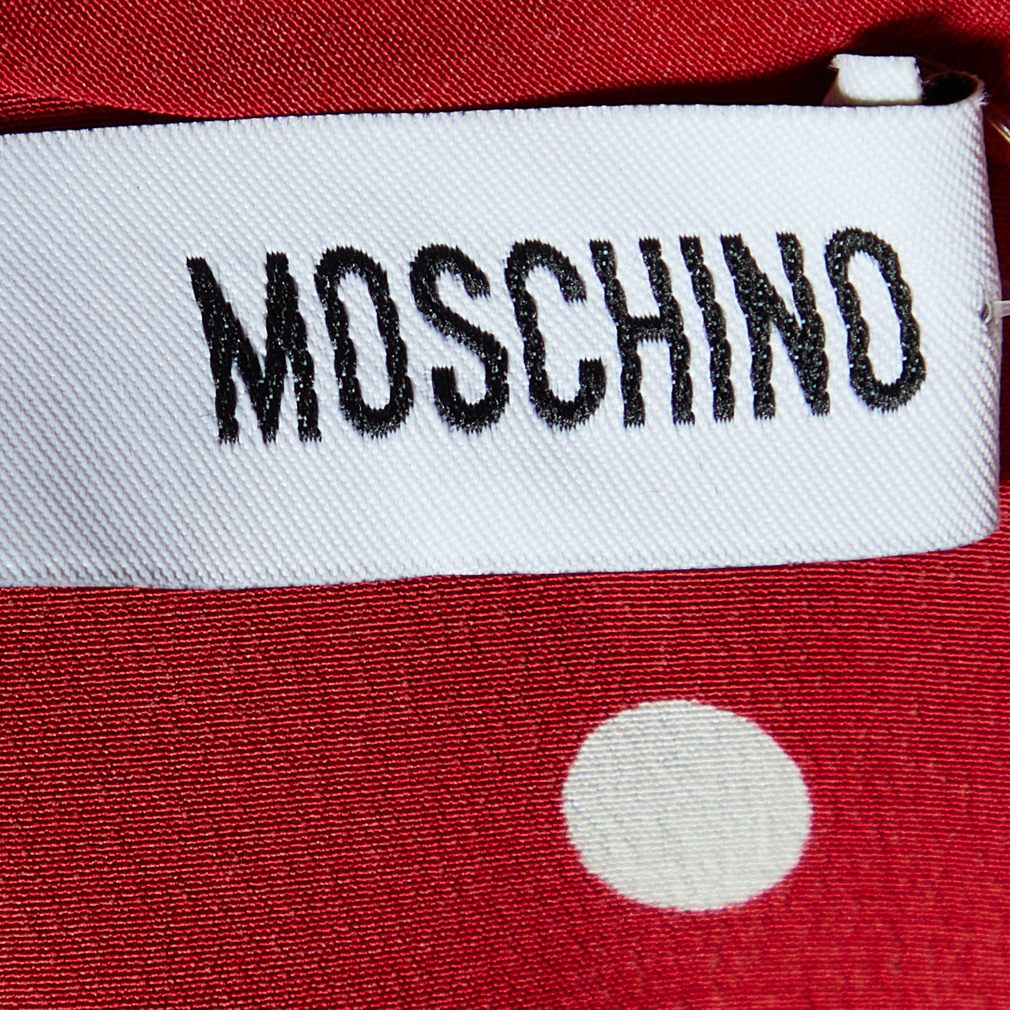Moschino Red Polka Dot Printed Silk Ruffle Detail Jumpsuit L