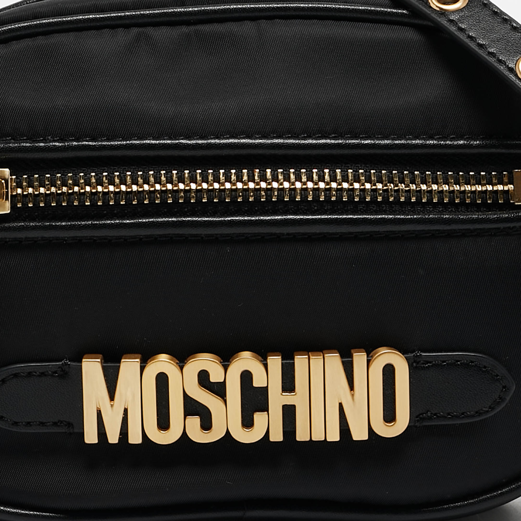 Moschino Black Nylon And Leather Belt Bag
