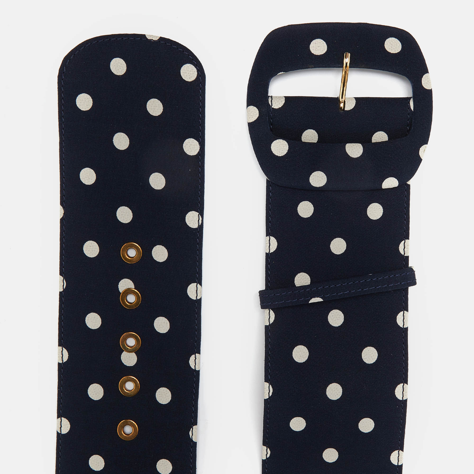 Moschino Navy Blue/White Polka Dot Buckle Wide Belt