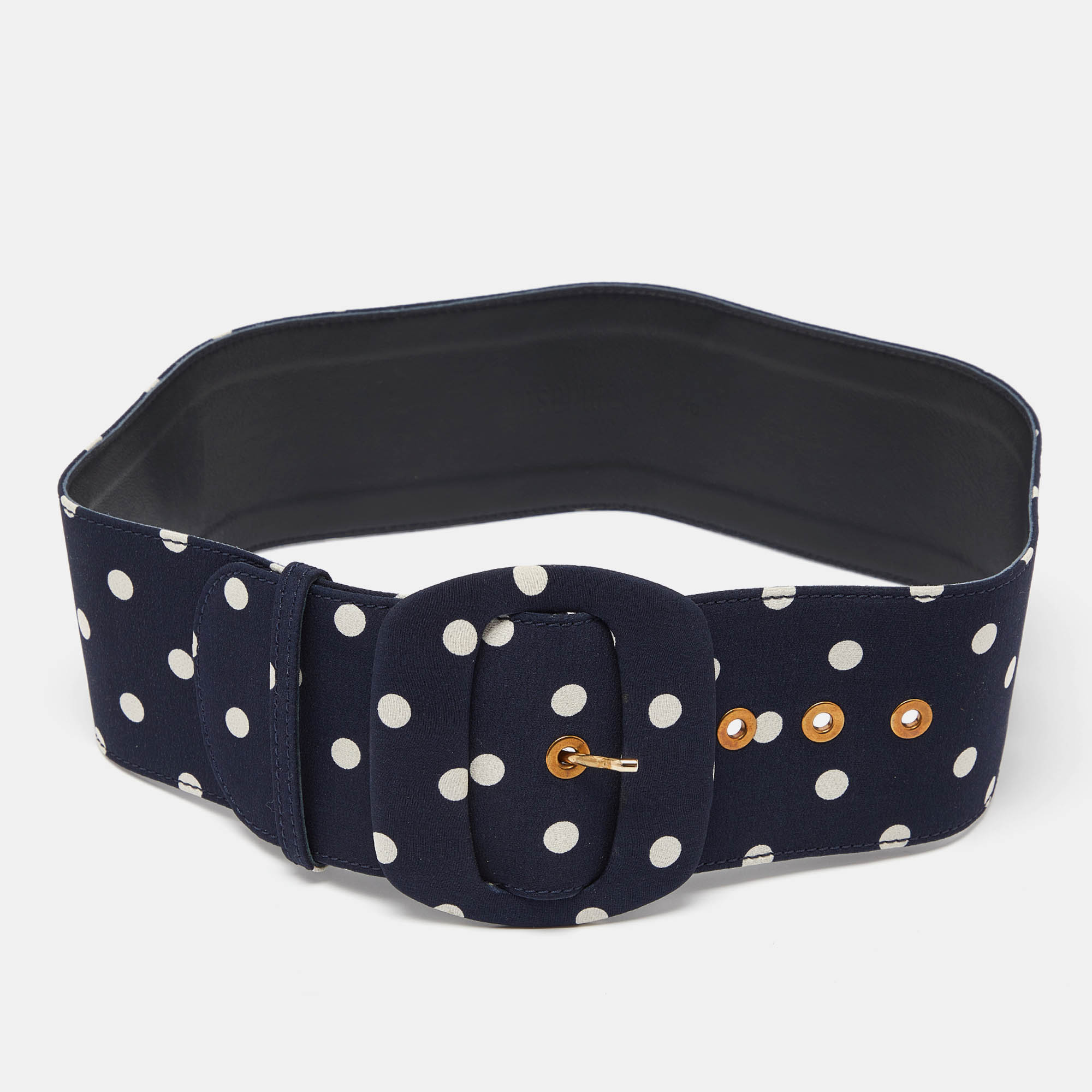 Moschino navy blue/white polka dot buckle wide belt