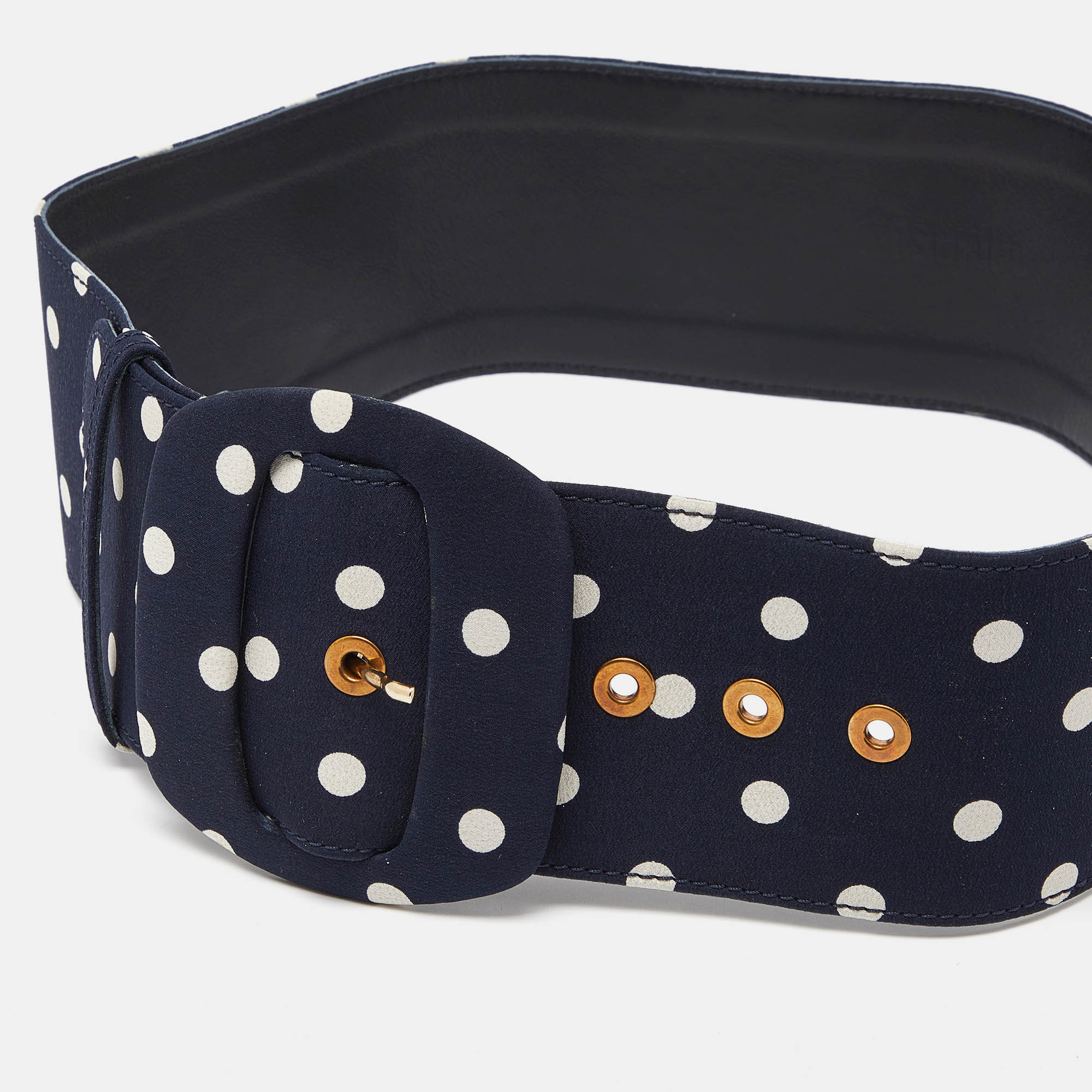 Moschino Navy Blue/White Polka Dot Buckle Wide Belt