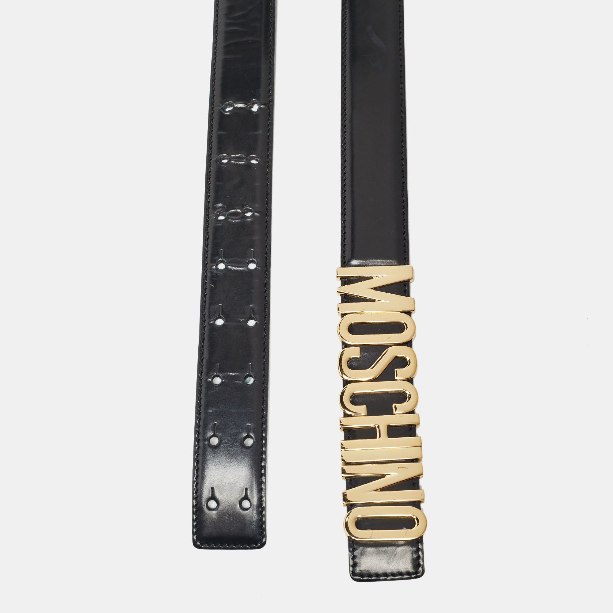 Moschino Black Leather Classic Logo Belt 95 CM