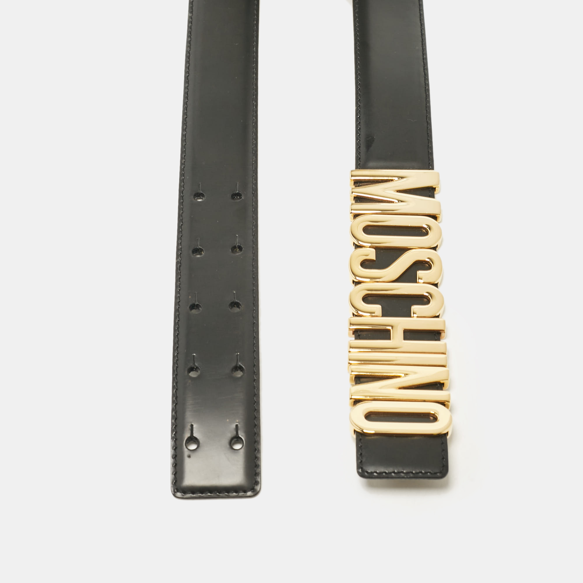 Moschino Black Leather Classic Logo Belt 85 CM