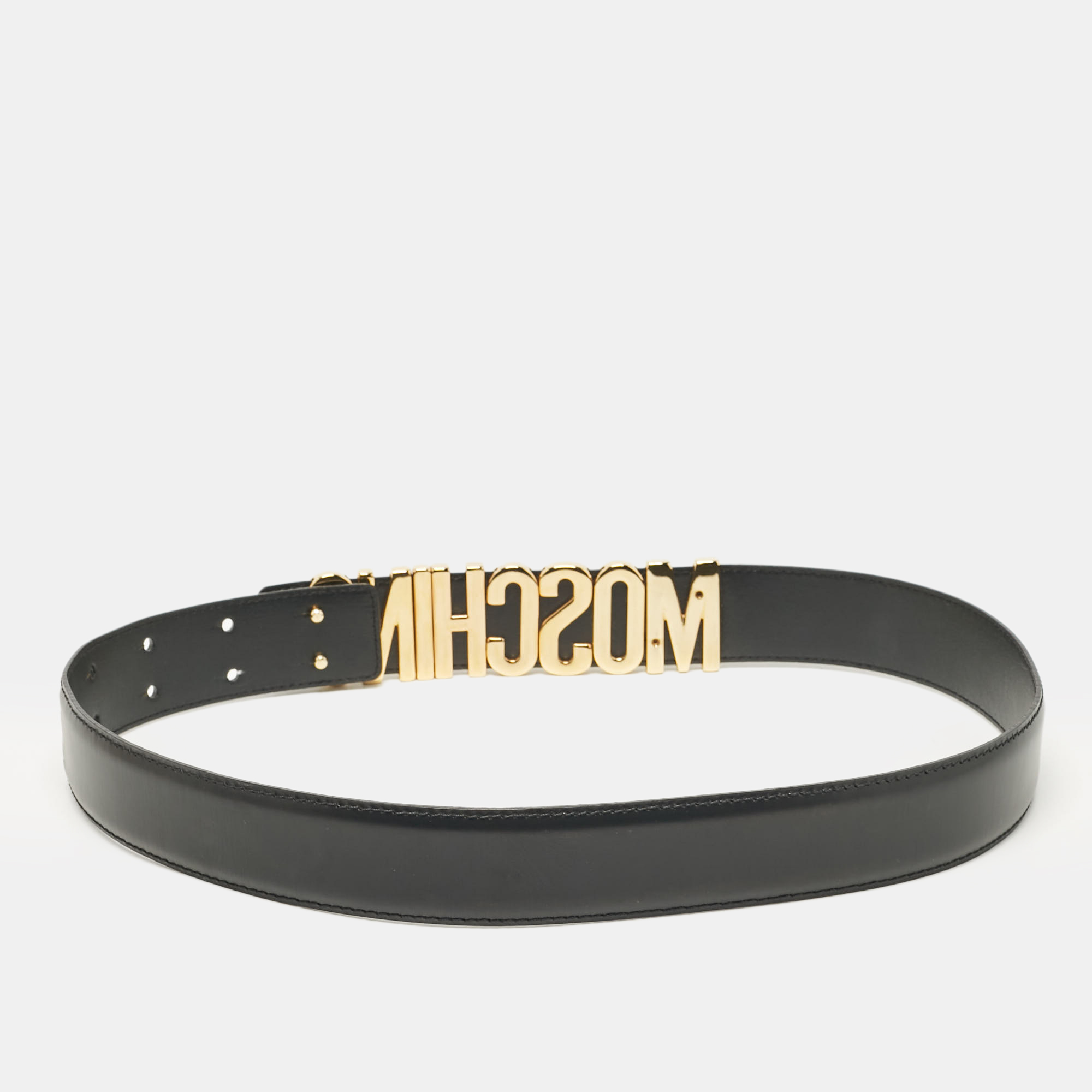 Moschino Black Leather Classic Logo Belt 85 CM