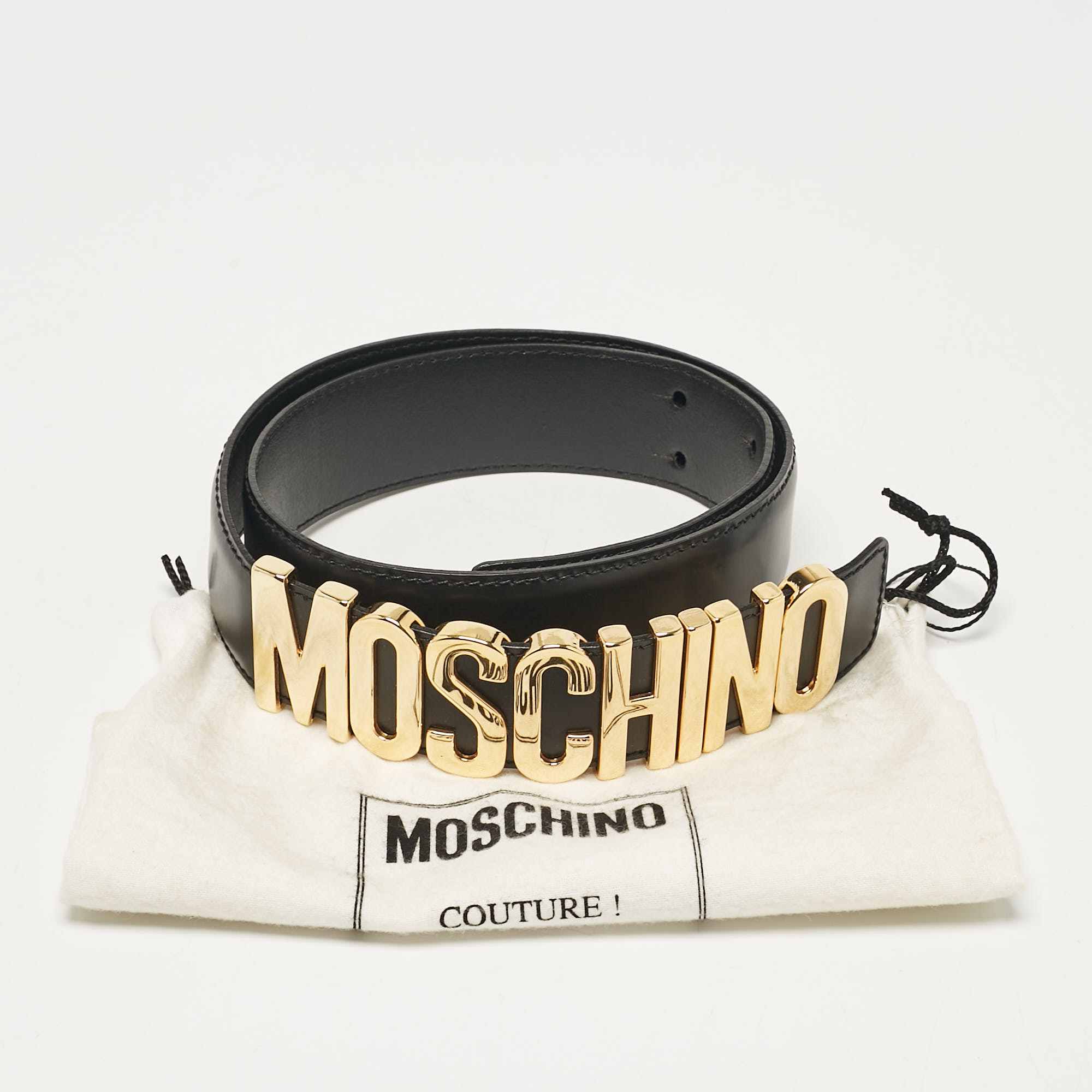 Moschino Black Leather Classic Logo Belt 85 CM