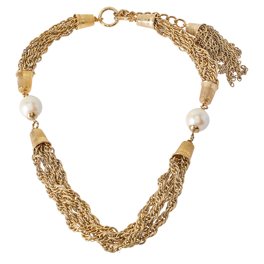 Moschino Vintage Gold Tone Tasseled Thimble Necklace