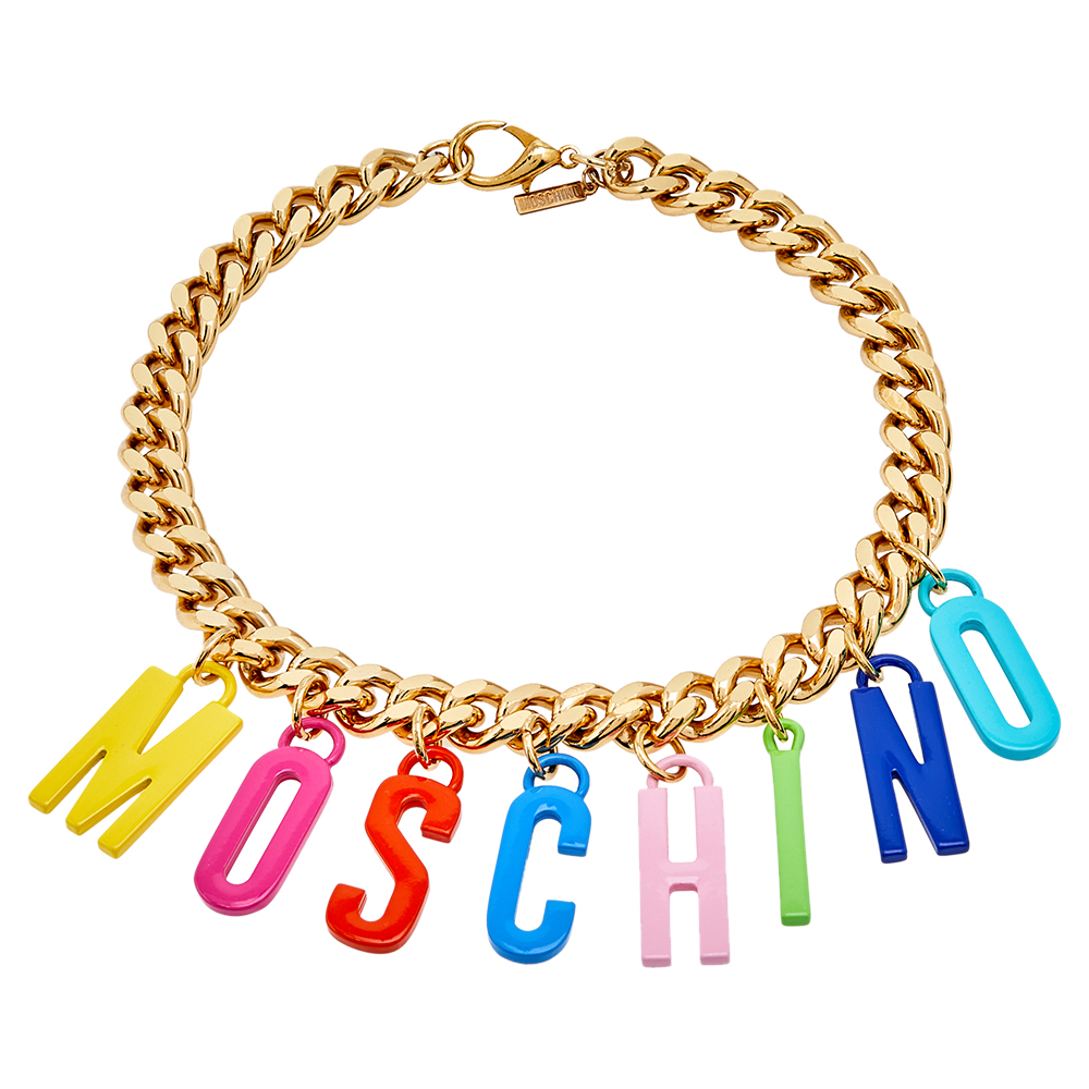 Moschino Multicolor Enameled Logo Charms Curb Chain Necklace