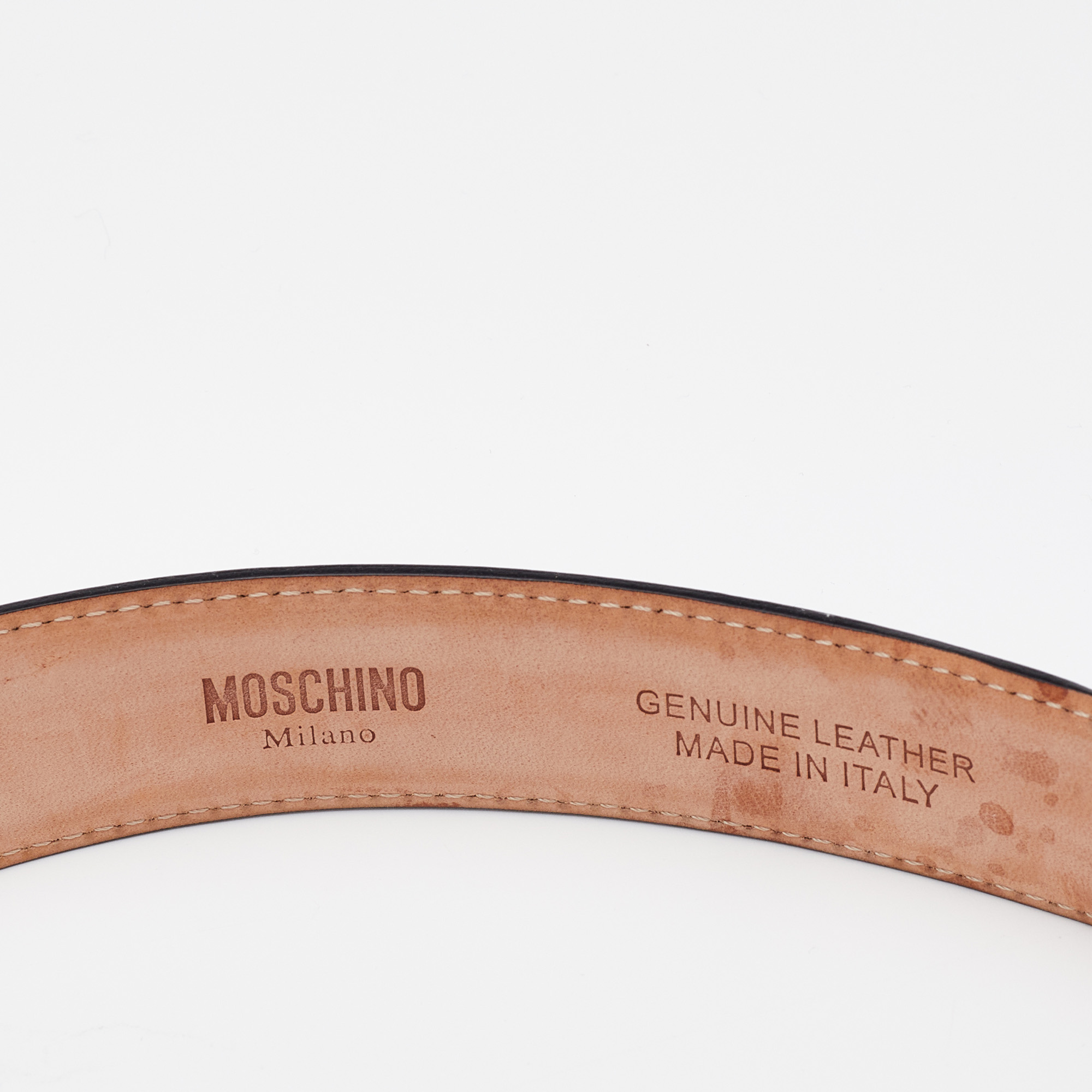 Moschino Rose Gold Leather Classic Logo Belt 90CM