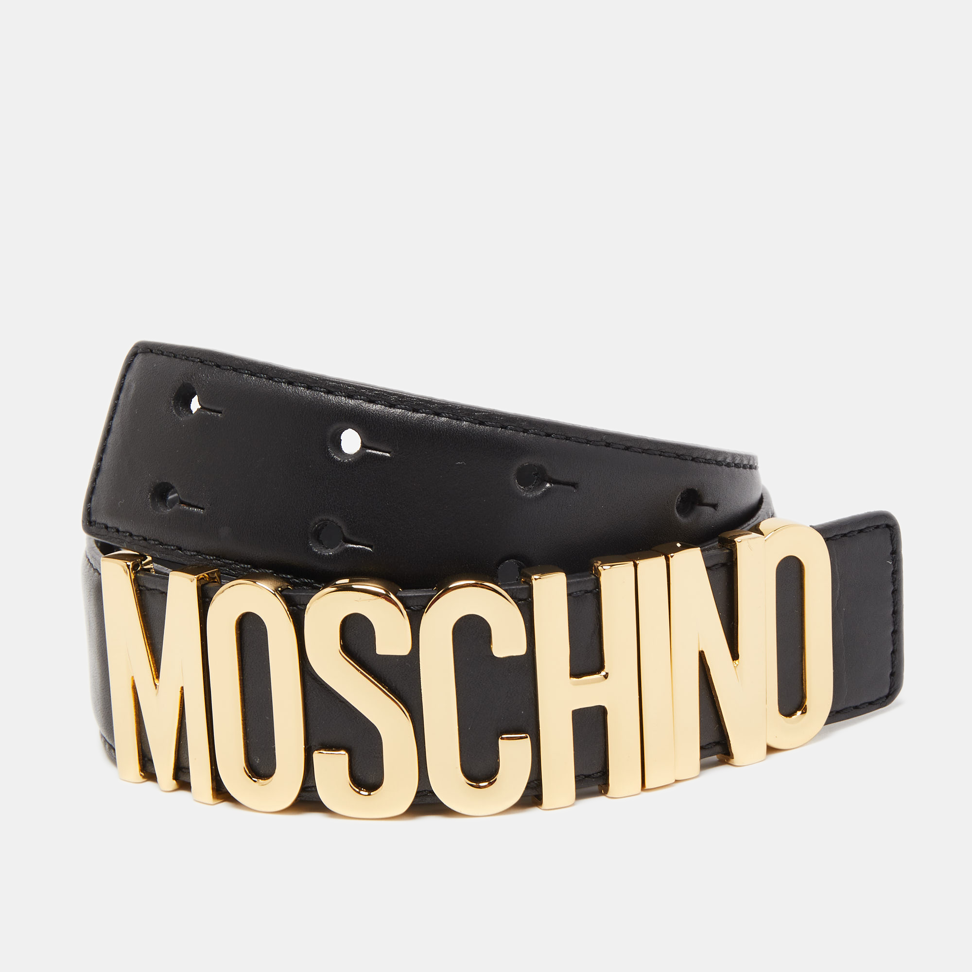 Moschino Black Leather Classic Logo Belt 75CM