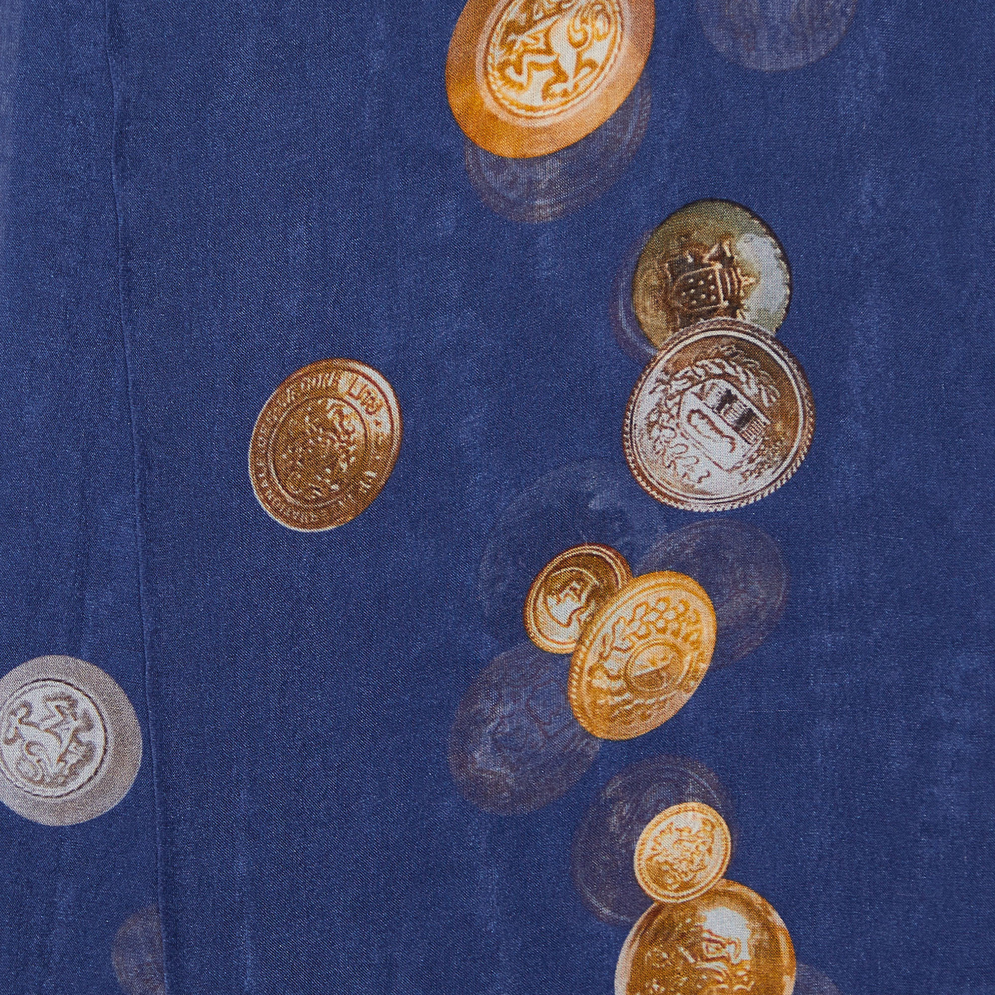 Moschino Navy Blue Coin Printed Silk Scarf