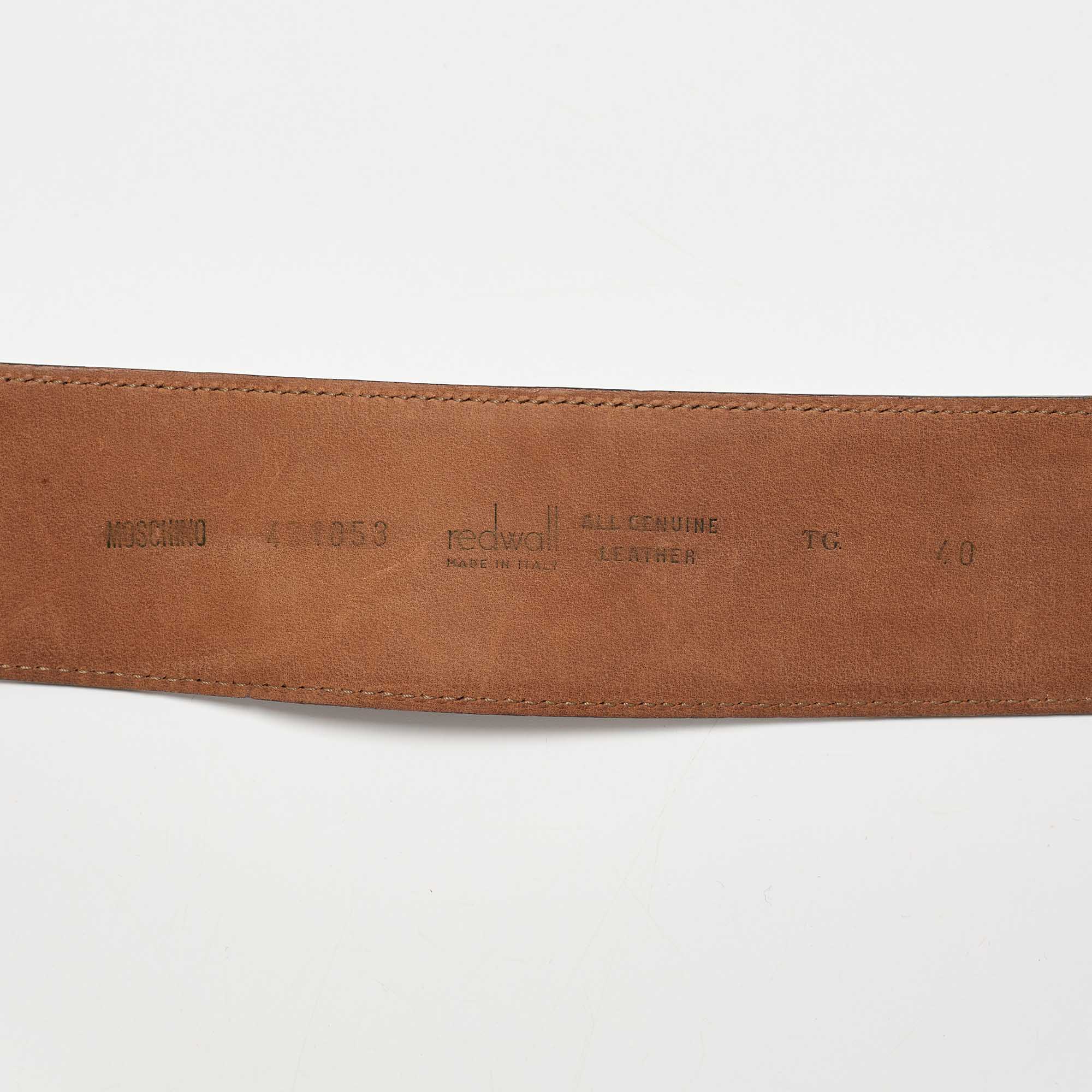 Moschino Blue Leather Logo Charm Waist Belt 70CM