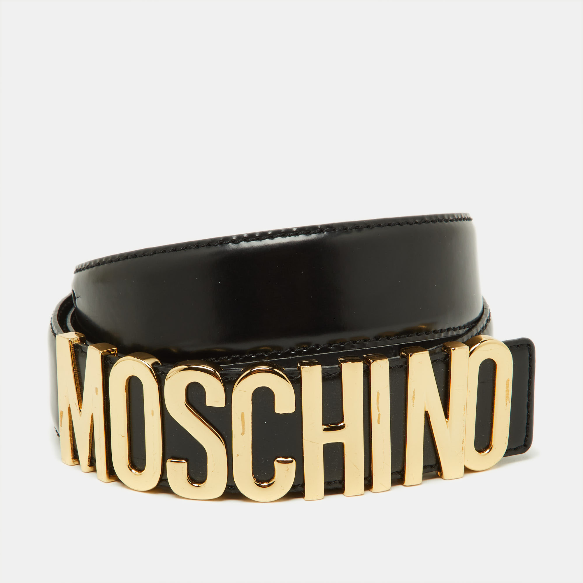Moschino black leather classic logo waist belt 110 cm