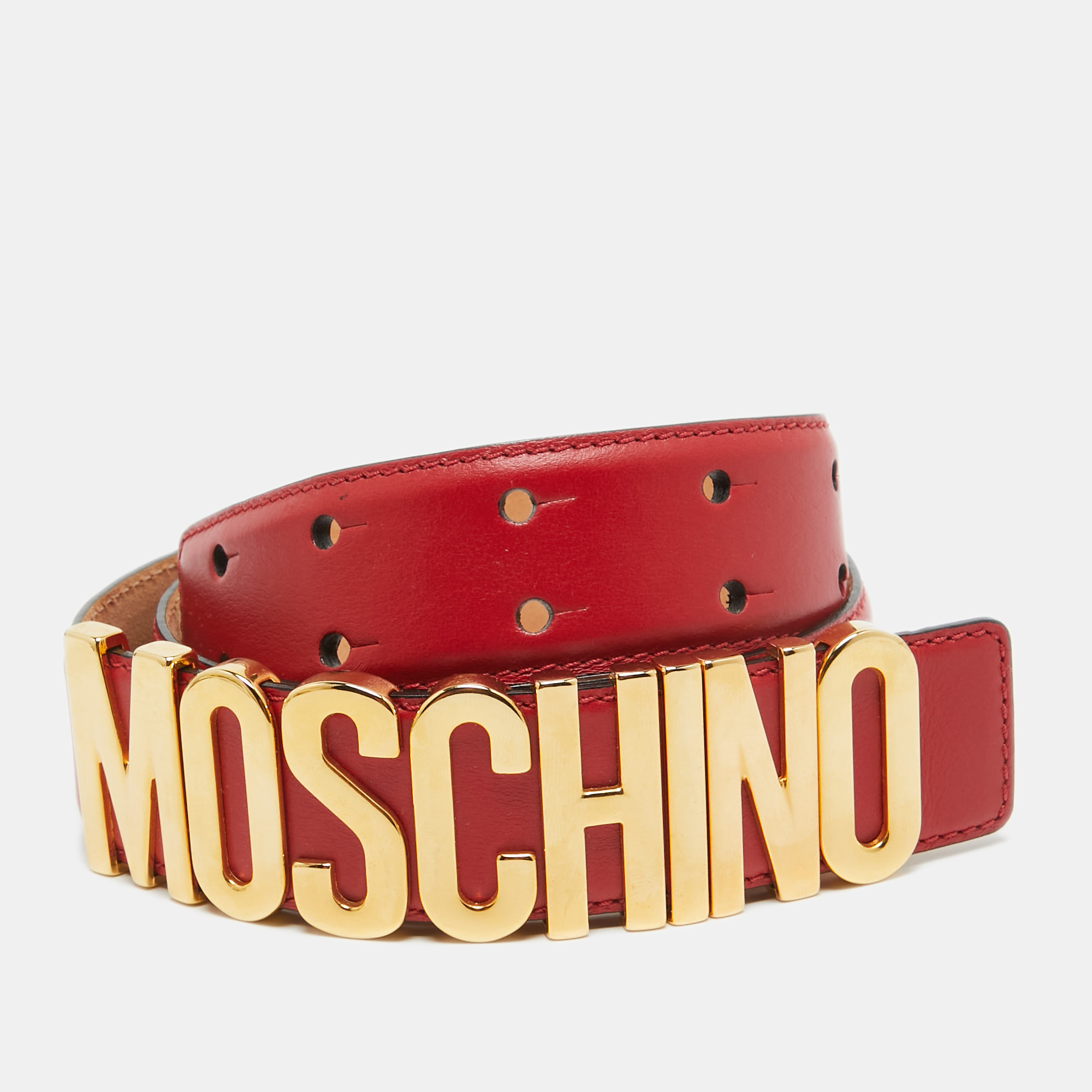 Moschino red leather classic logo waist belt