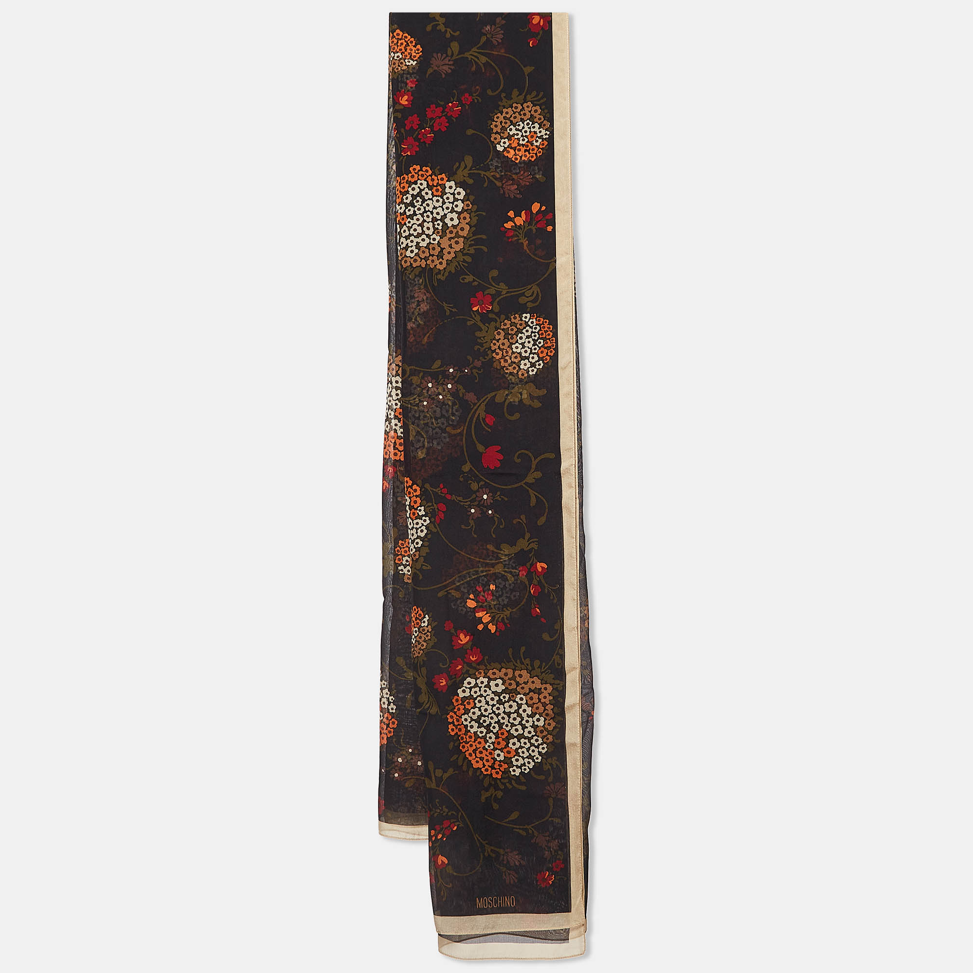 Moschino larioseta black floral print silk scarf
