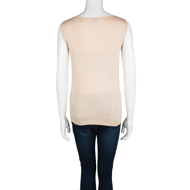 Moschino Beige Knit Lace Neck Trim Detail Sleeveless Top M