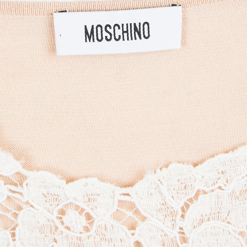 Moschino Beige Knit Lace Neck Trim Detail Sleeveless Top M