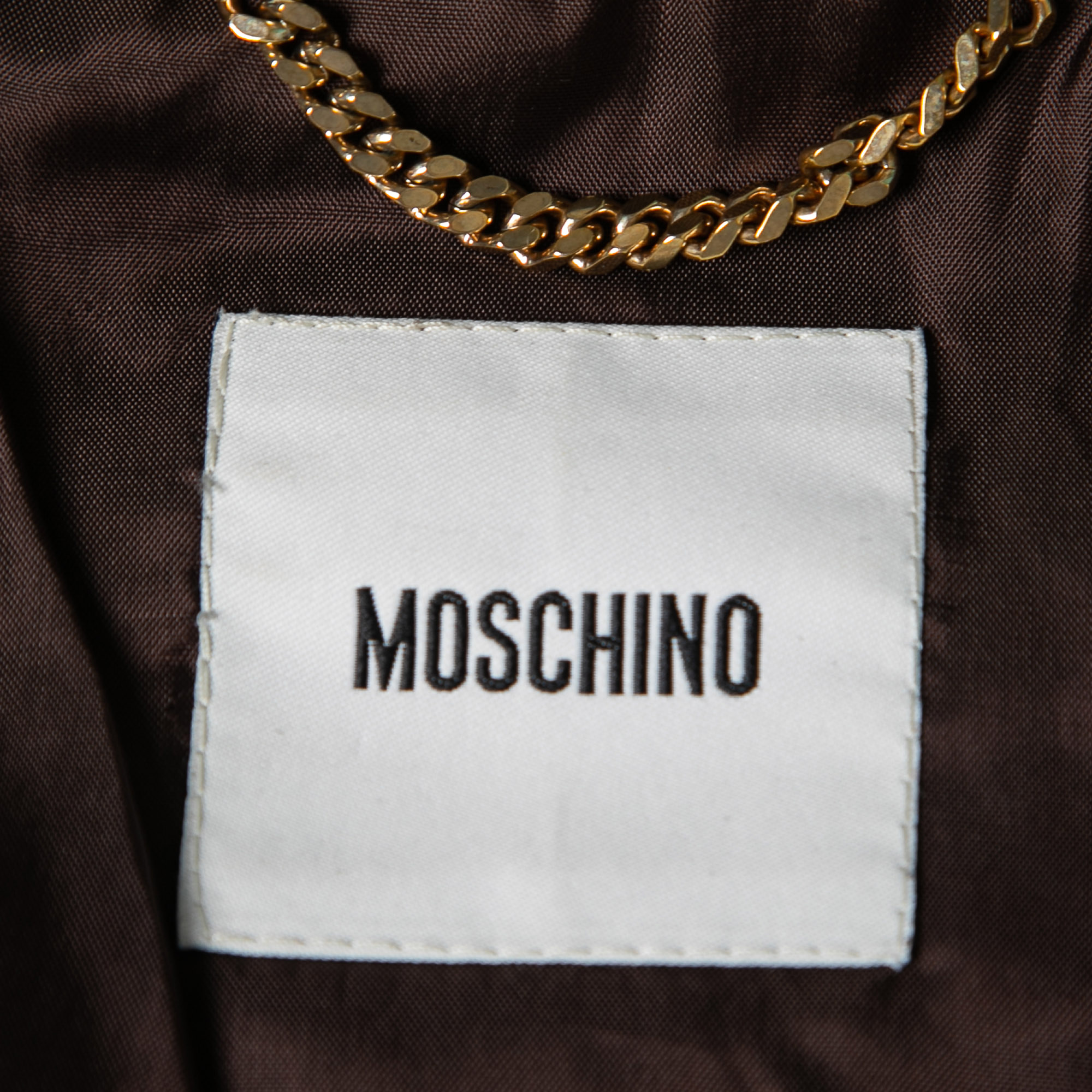 Moschino Brown Dobby Jacquard Cotton Blend Ruffled Trim Blazer M