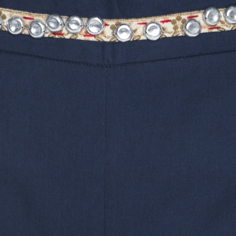 Moschino Navy Blue Cotton Embroidered Embellished Detail Fitted Trousers M