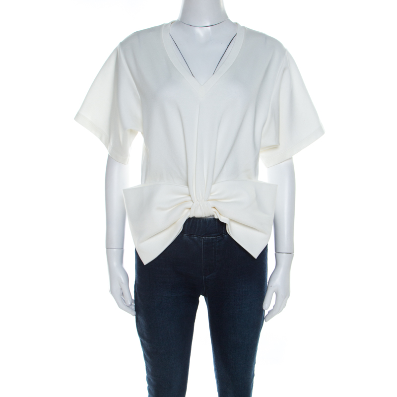 Image of Moschino Couture White Bow Detail Short Sleeve Crop Top S
