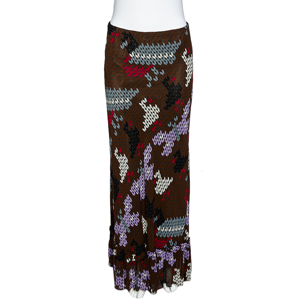 Moschino Cheap & Chic Multicolor Printed Crepe Ruffled Hem Maxi Skirt M
