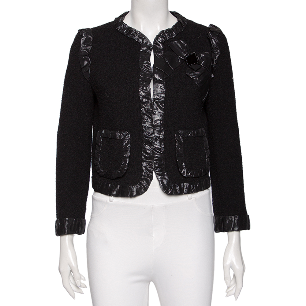 Moschino Black Wool & Ruched Metallic Trimmed Jacket M