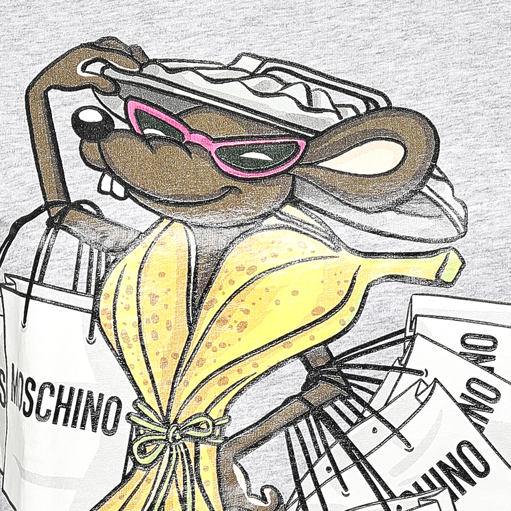 Moschino Grey Shopaholic Mouse Printed Cotton T-Shirt L