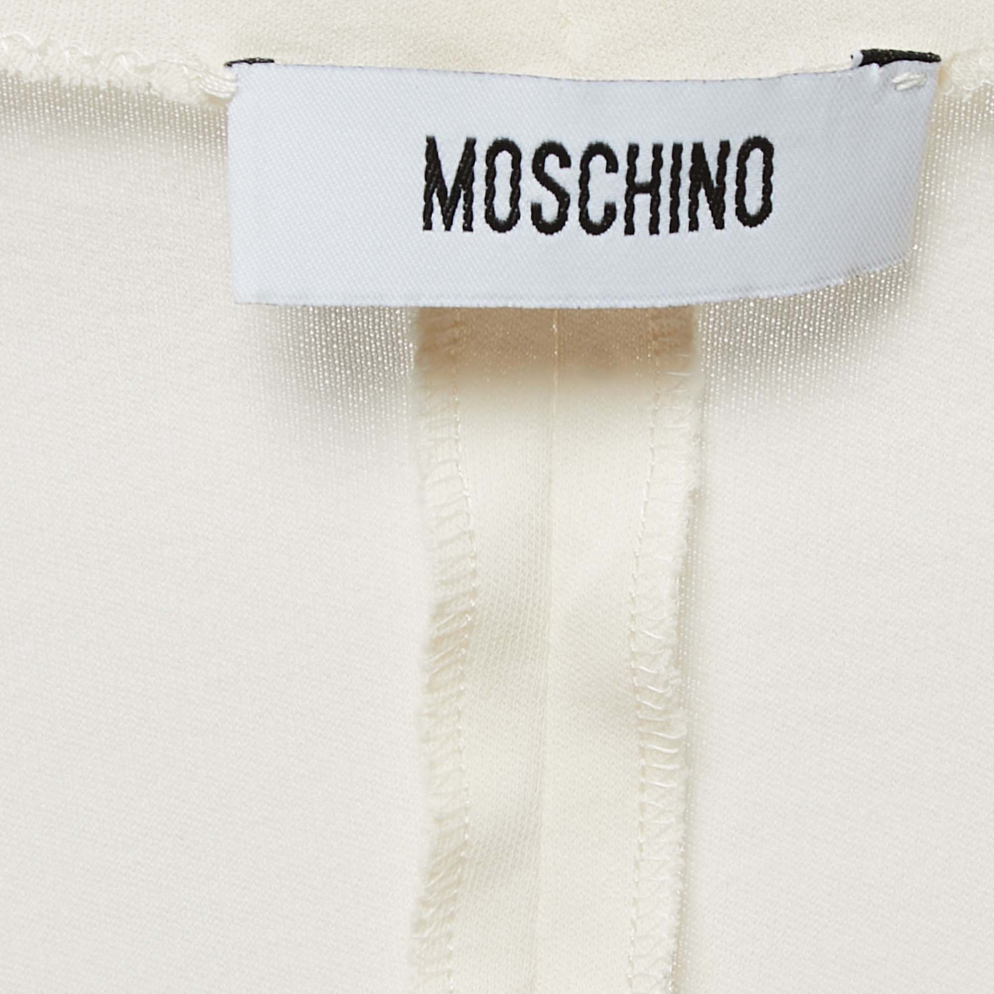 Moschino Vintage Cream Jersey Ruffled Chain Detail Midi Dress M