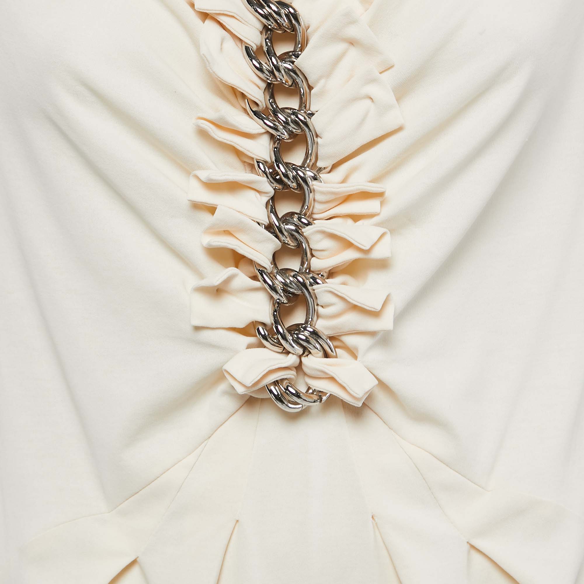 Moschino Vintage Cream Jersey Ruffled Chain Detail Midi Dress M
