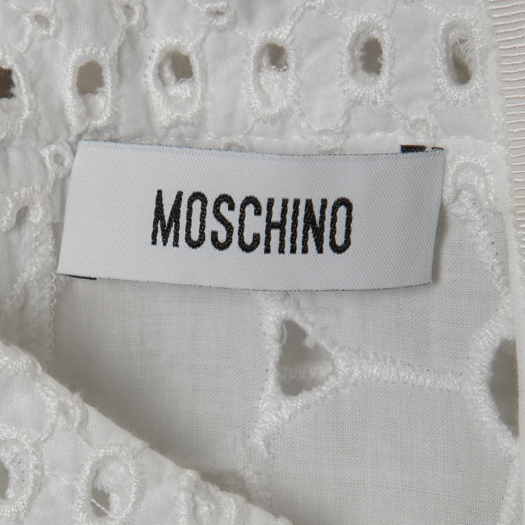 Moschino White Eyelet Cotton Flared Mini Dress S