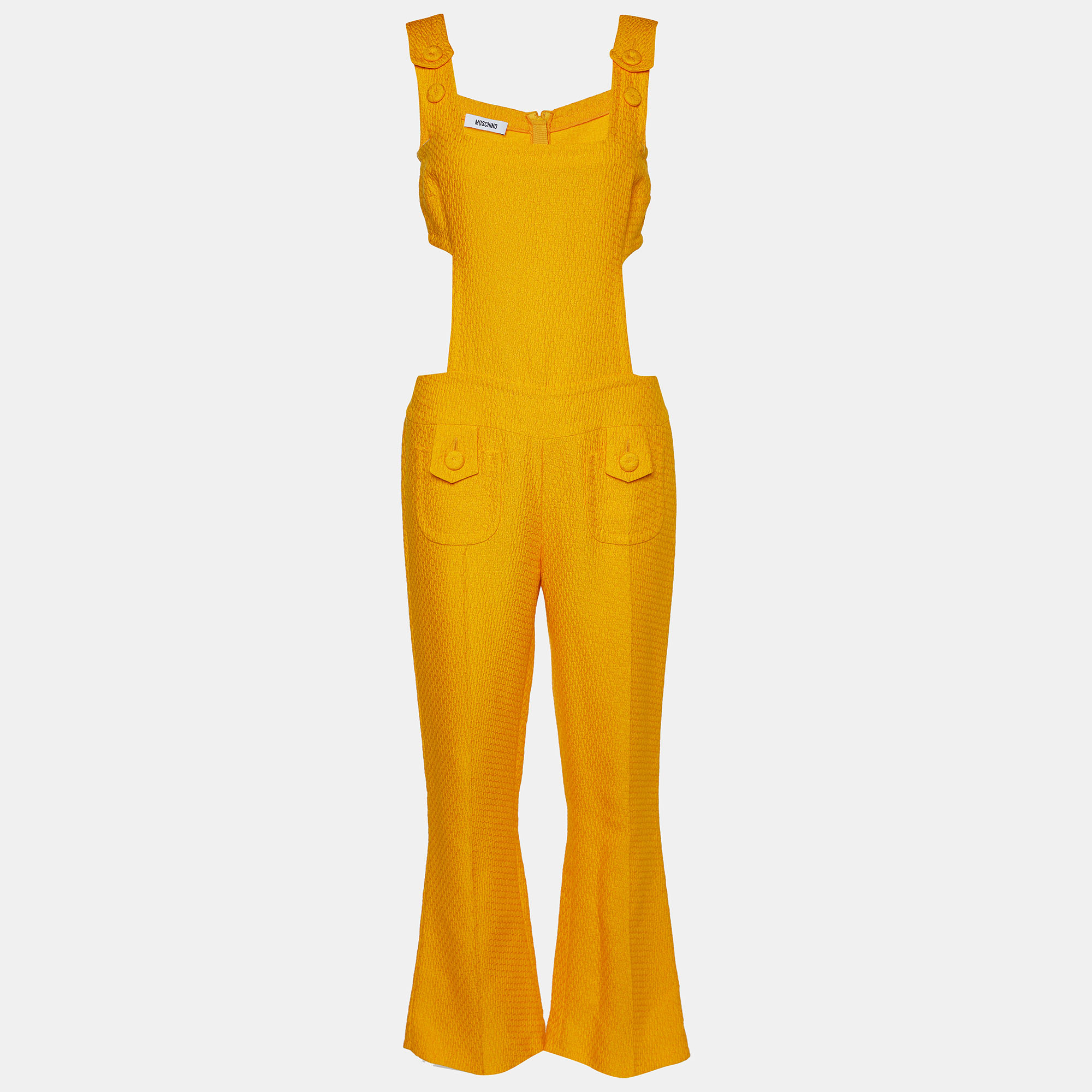 Moschino yellow textured cotton cutout detail jumpsuit s