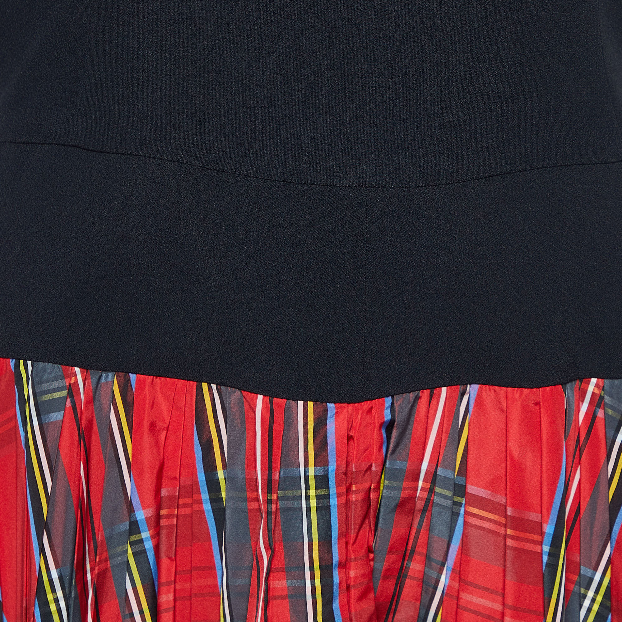 Moschino Black Crepe & Red Plaid Polyester Skirt Detail Mini Dress M