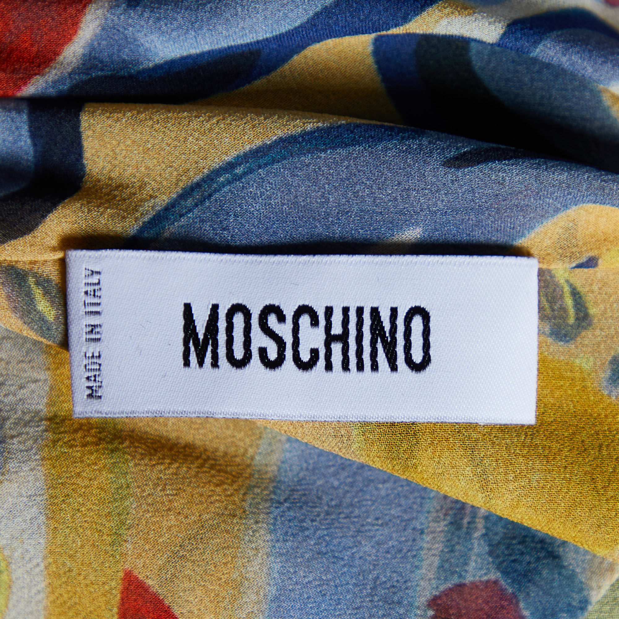 Moschino Yellow Printed Silk Tiered Mini Dress M