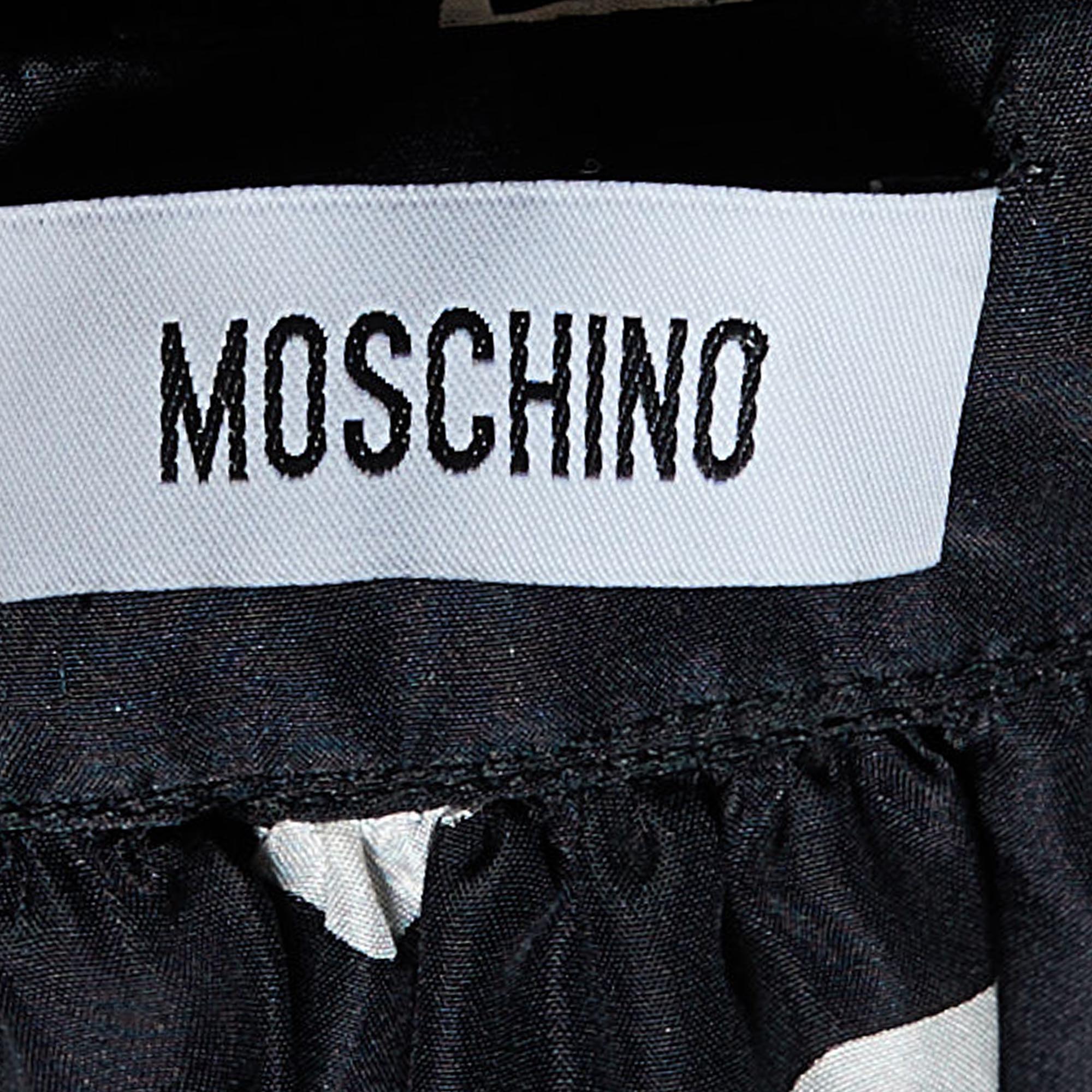 Moschino Black Polka Dot Printed Silk Neck Tie Detail Top L