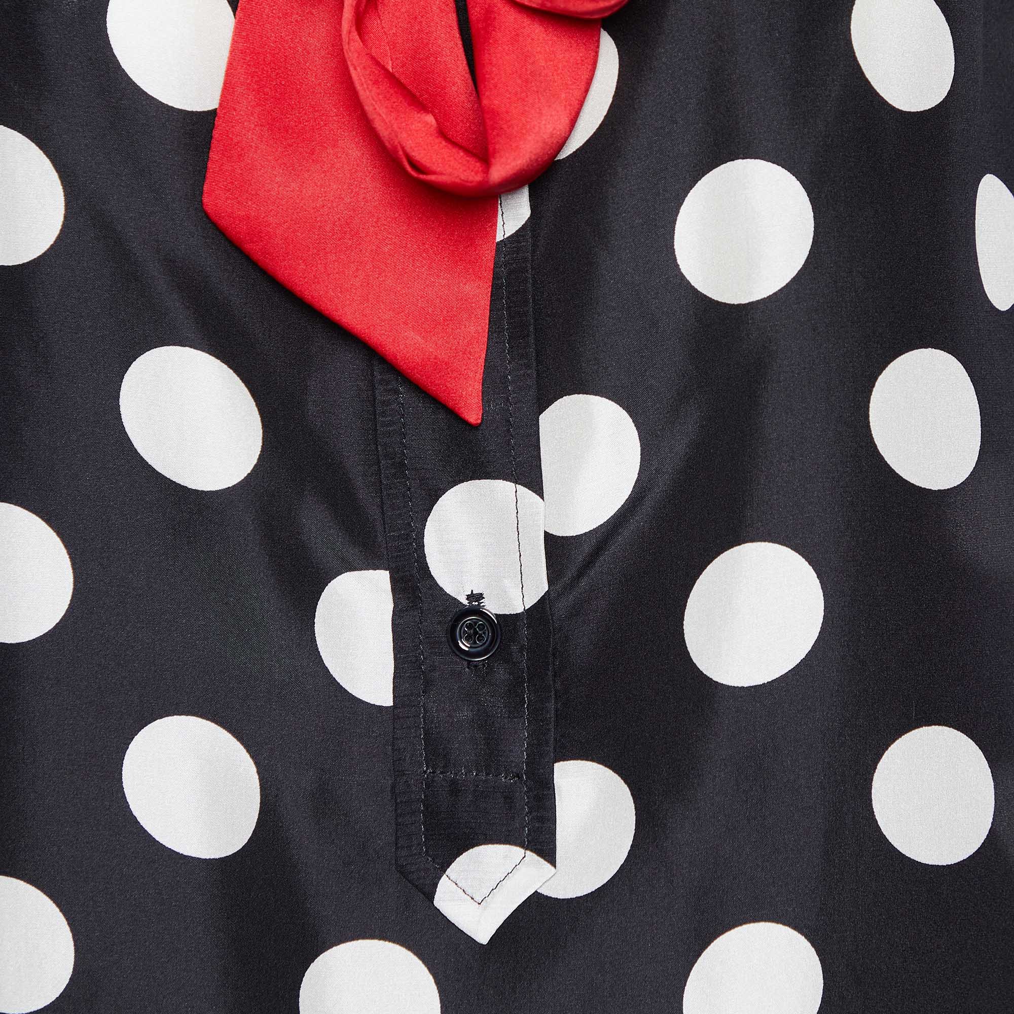 Moschino Black Polka Dot Printed Silk Neck Tie Detail Top L