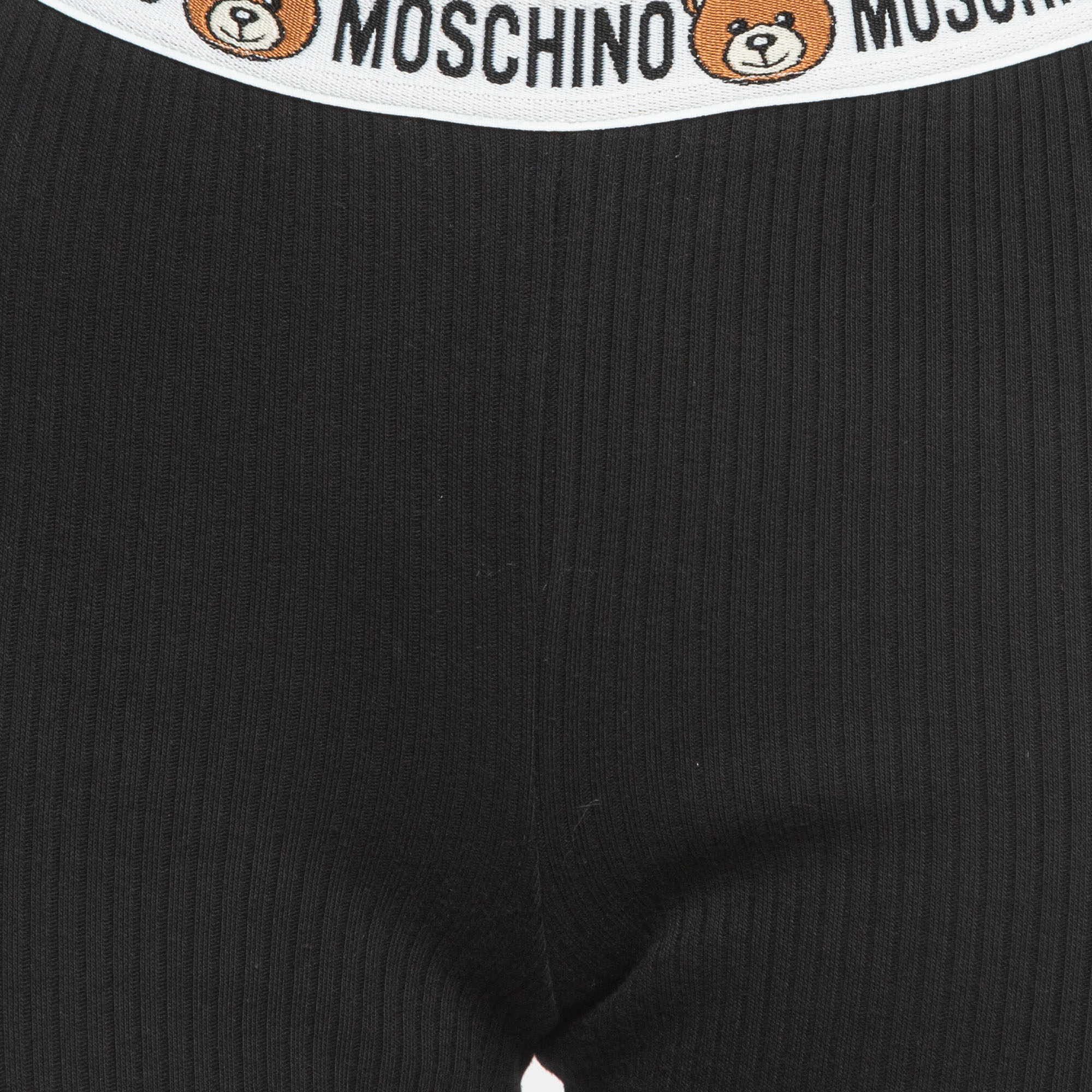 Moschino Black Cotton Knit Waist Band Detail Leggings L