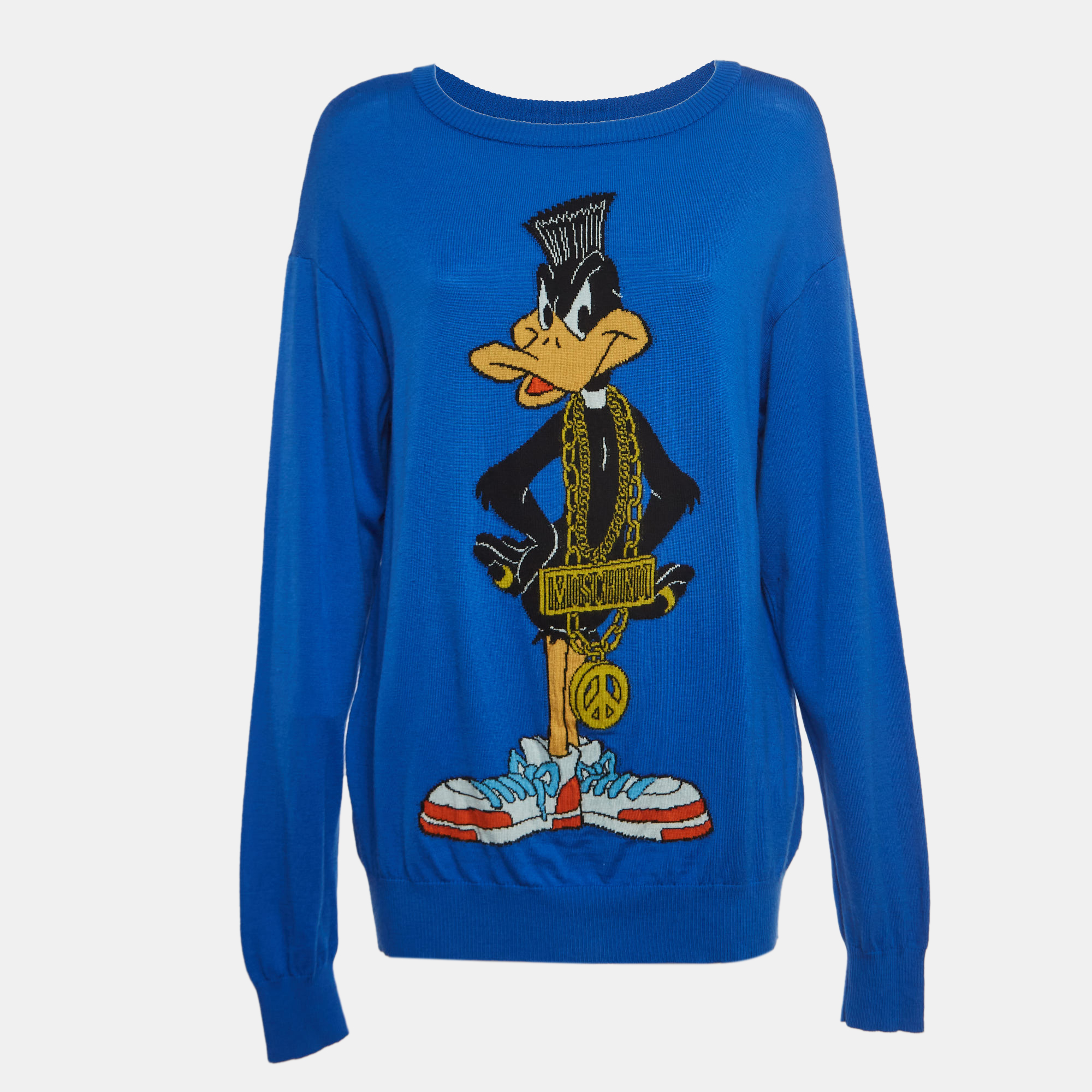 Moschino Couture Blue Daffy Duck Intarsia Wool Sweatshirt M