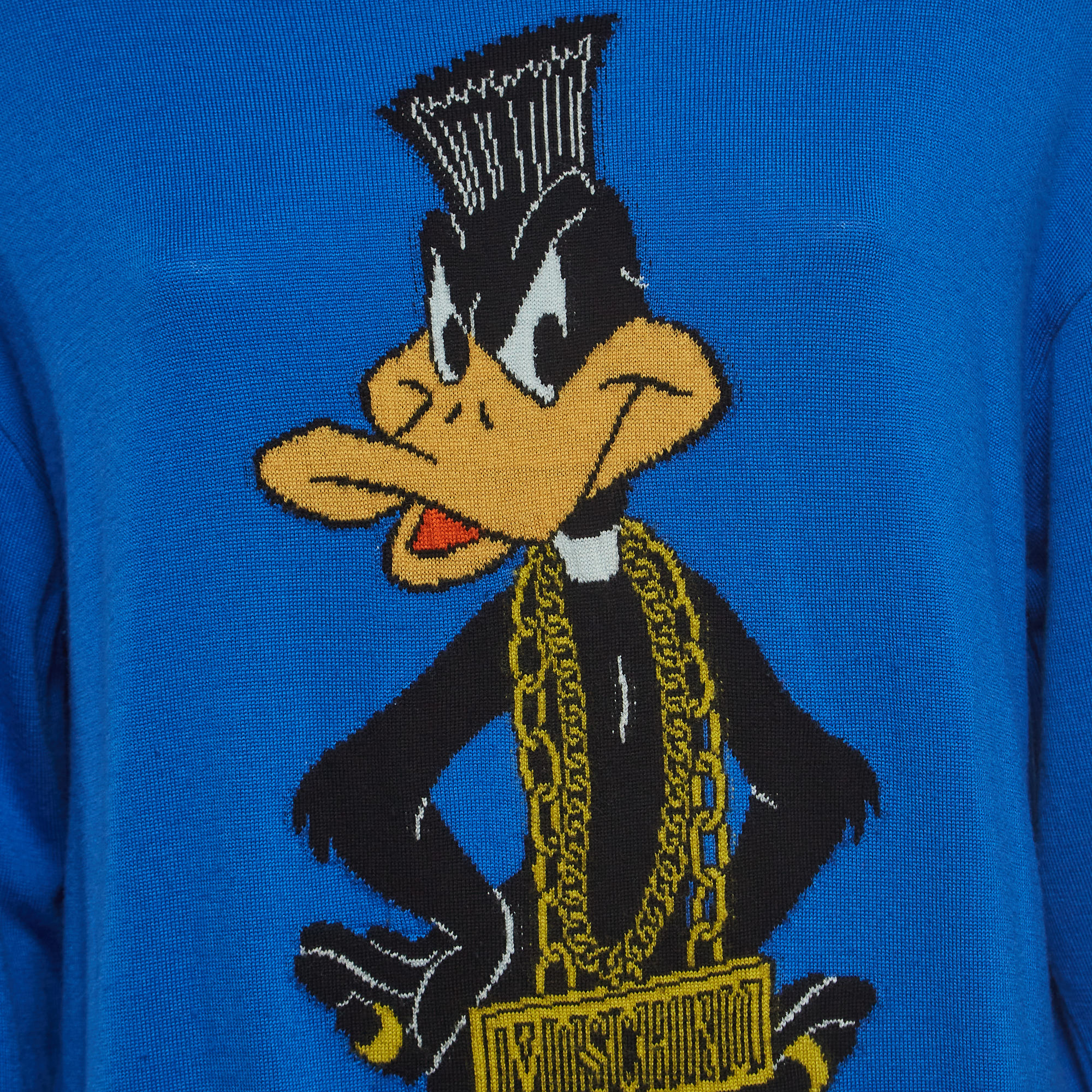 Moschino Couture Blue Daffy Duck Intarsia Wool Sweatshirt M