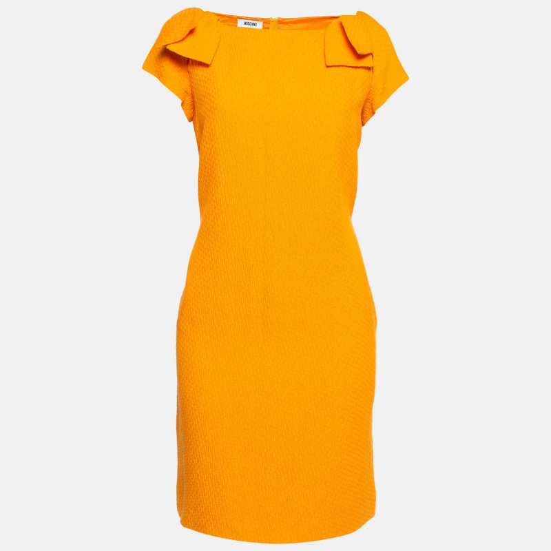 Moschino orange textured cotton blend tulip petal sheath dress m