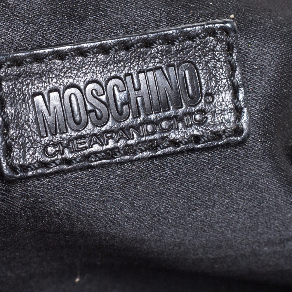 Moschino Black/Blue Suede And Fabric Bow Embellished Satchel