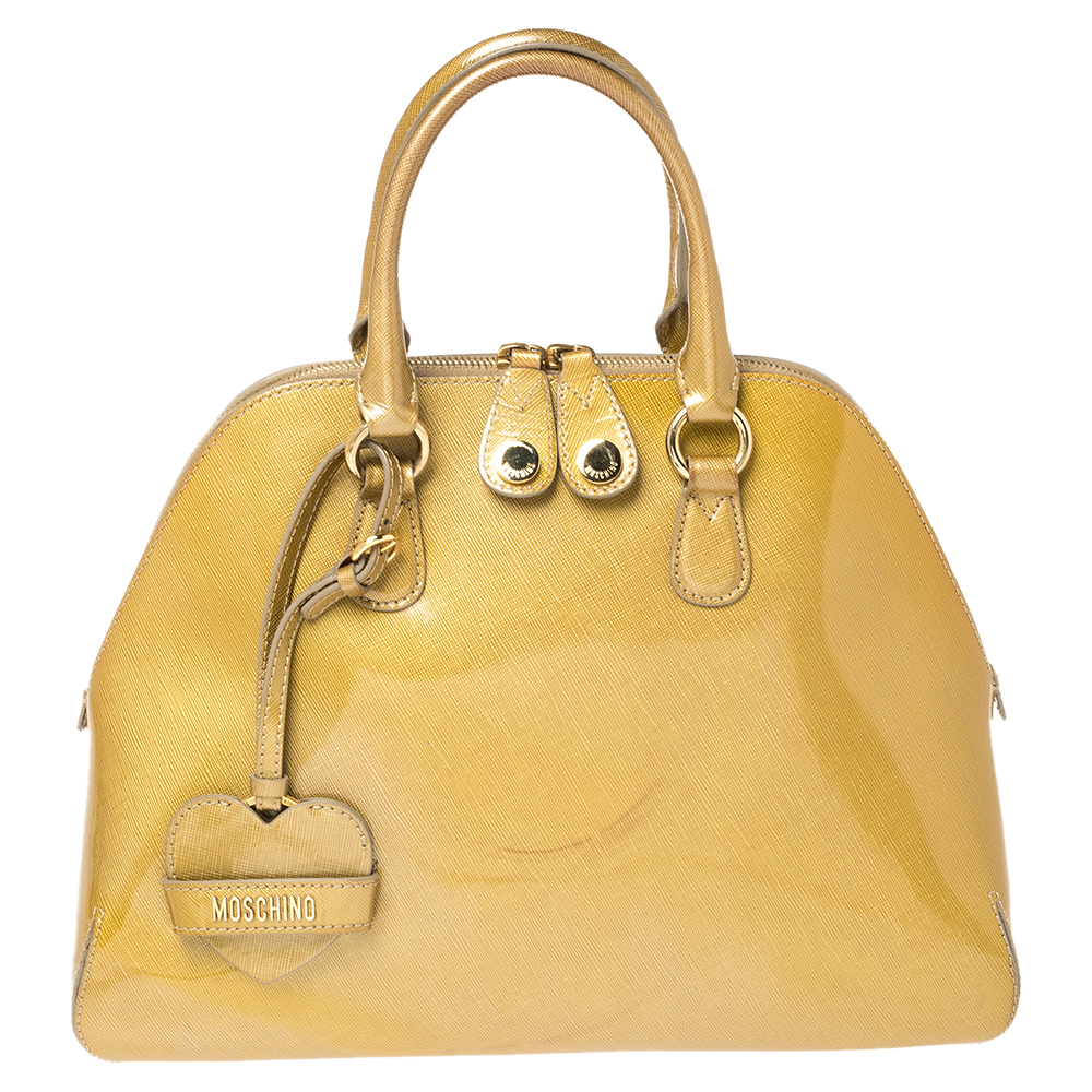 Image of Moschino Gold Patent Leather Satchel