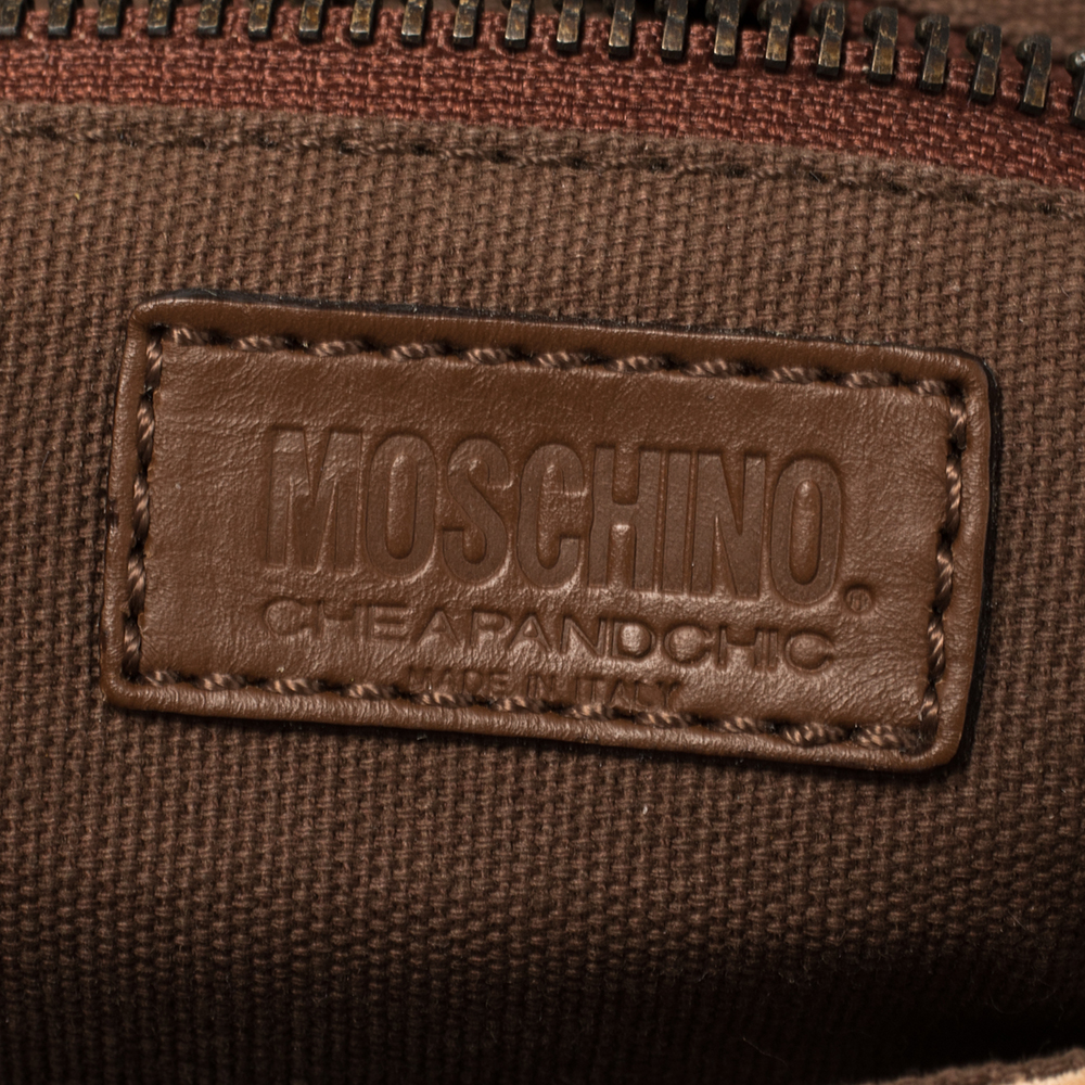 Moschino Beige/Brown Suede And Leather Buckle Flap Shoulder Bag