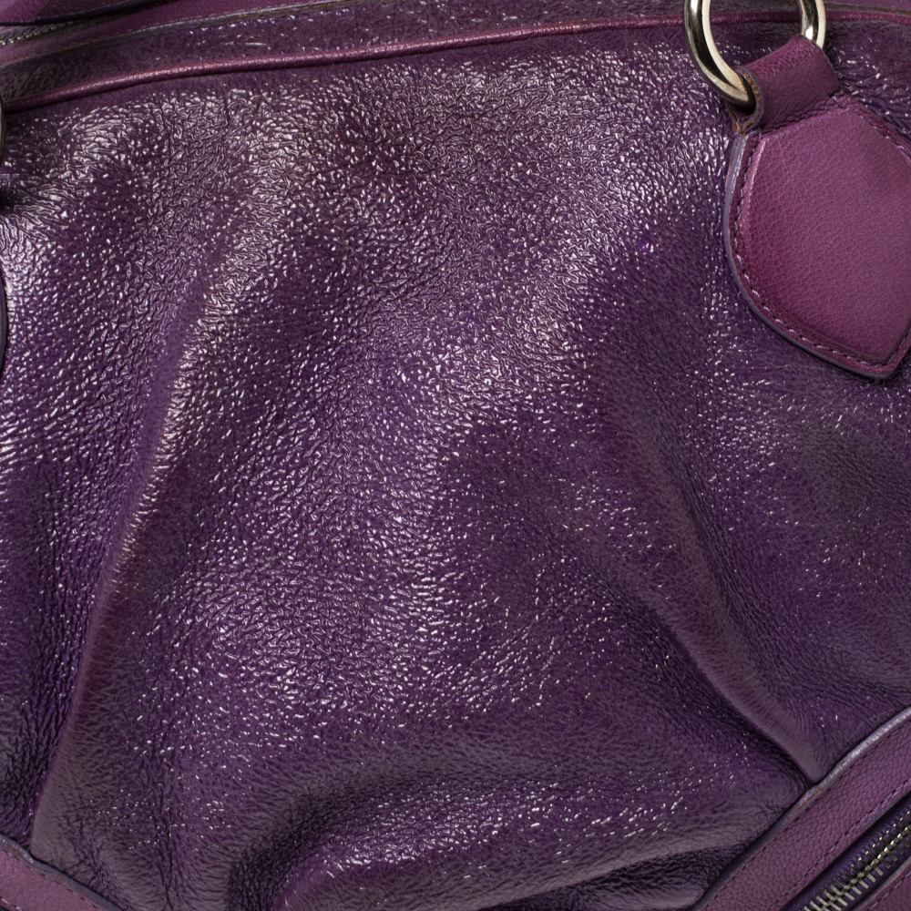 Moschino Purple Crinkled Patent Leather Double Zip Pocket Duffel Bag