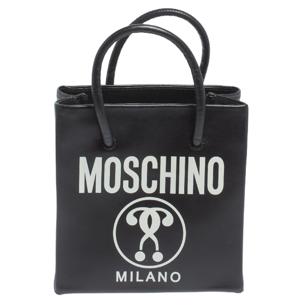 Moschino Black Signature Leather Mini Vertical Tote