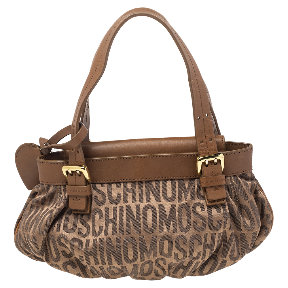 Moschino Brown Monogram Canvas And Leather Tote