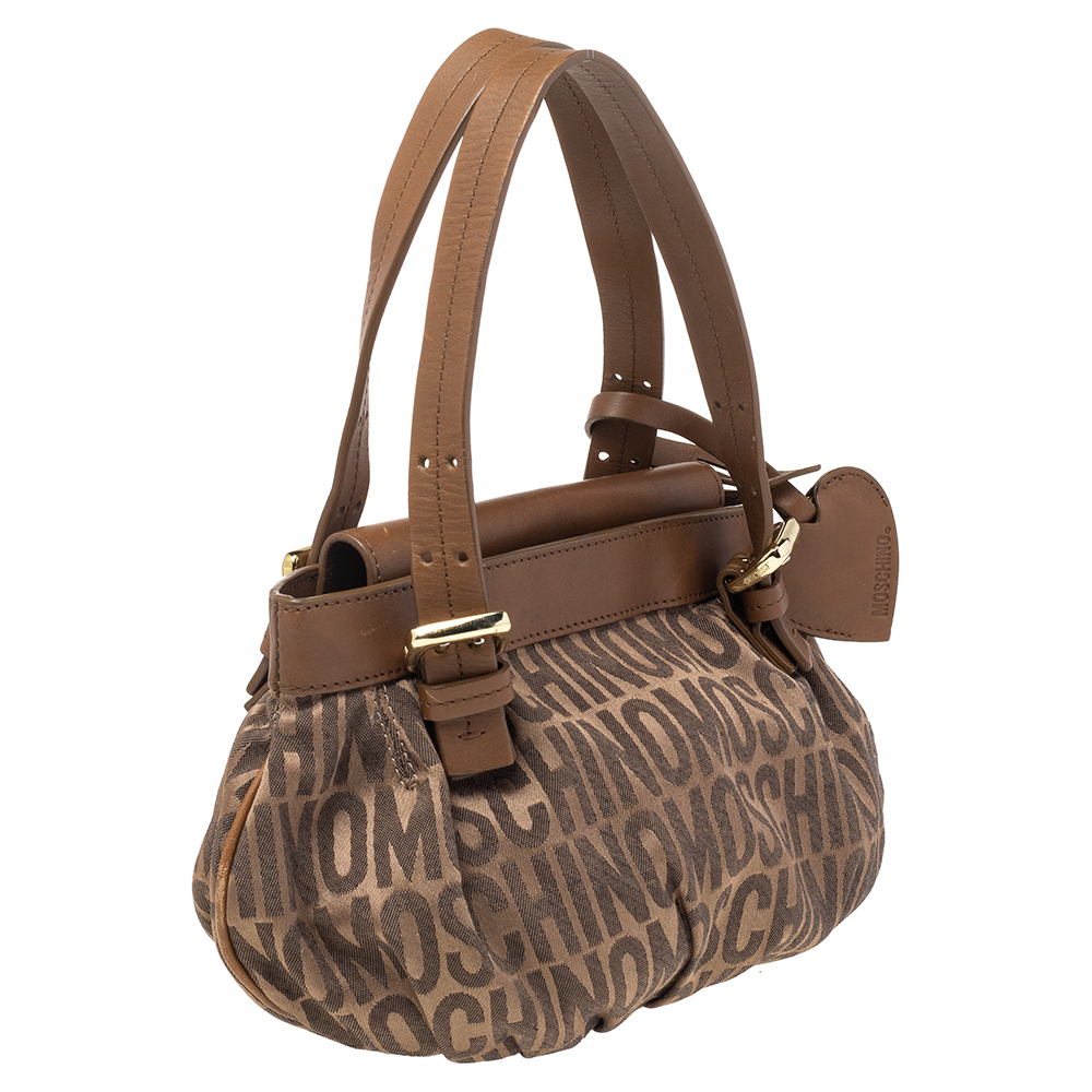 Moschino Brown Monogram Canvas And Leather Tote